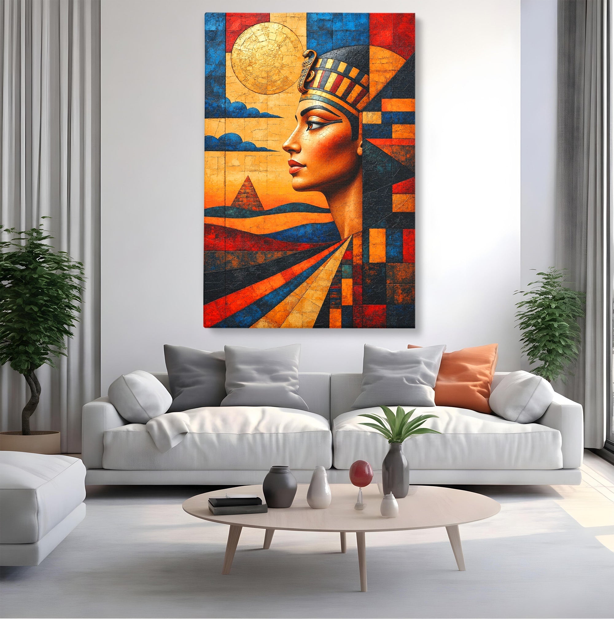 Tablou Canvas Premium LuxCanva® T1039, Regina Egiptului, Egipt, Regina, Piramida, Portret, Living, Culori Vibrante