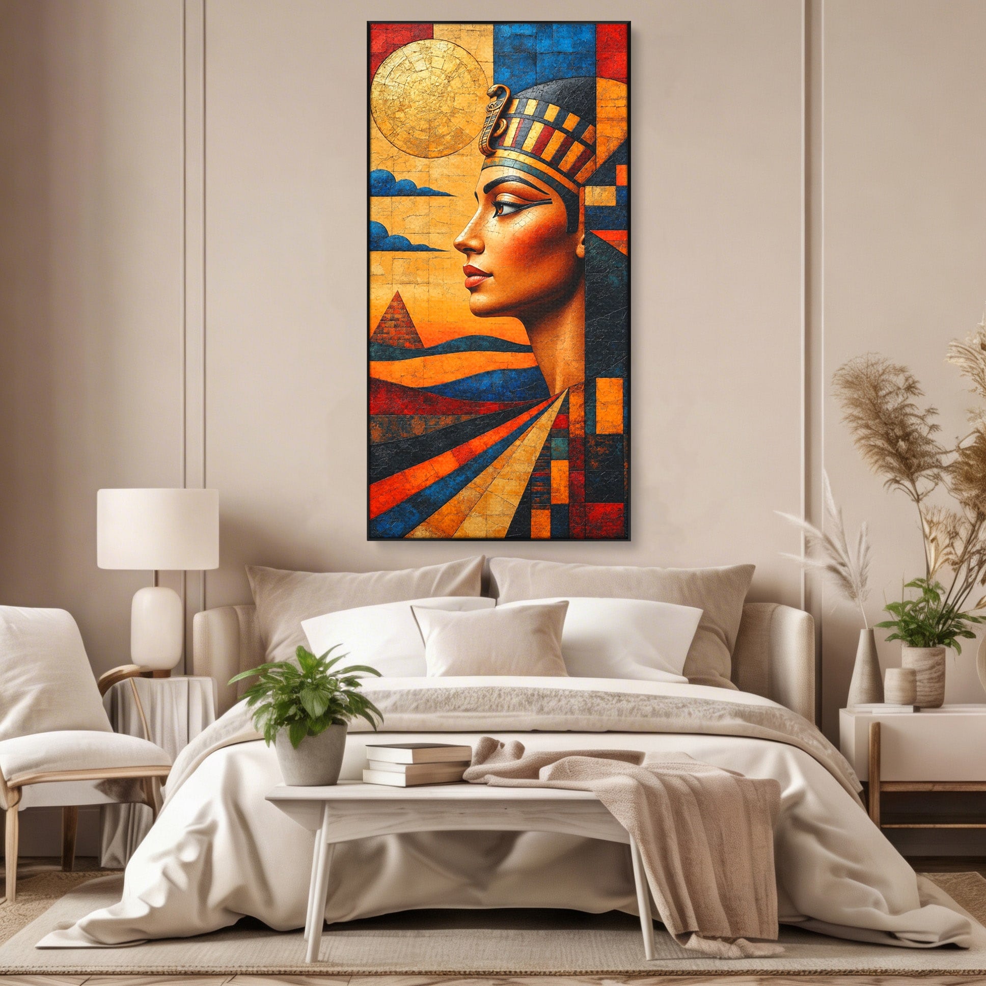 Tablou Canvas Premium LuxCanva® T1039, Regina Egiptului, Egipt, Regina, Piramida, Portret, Living, Culori Vibrante