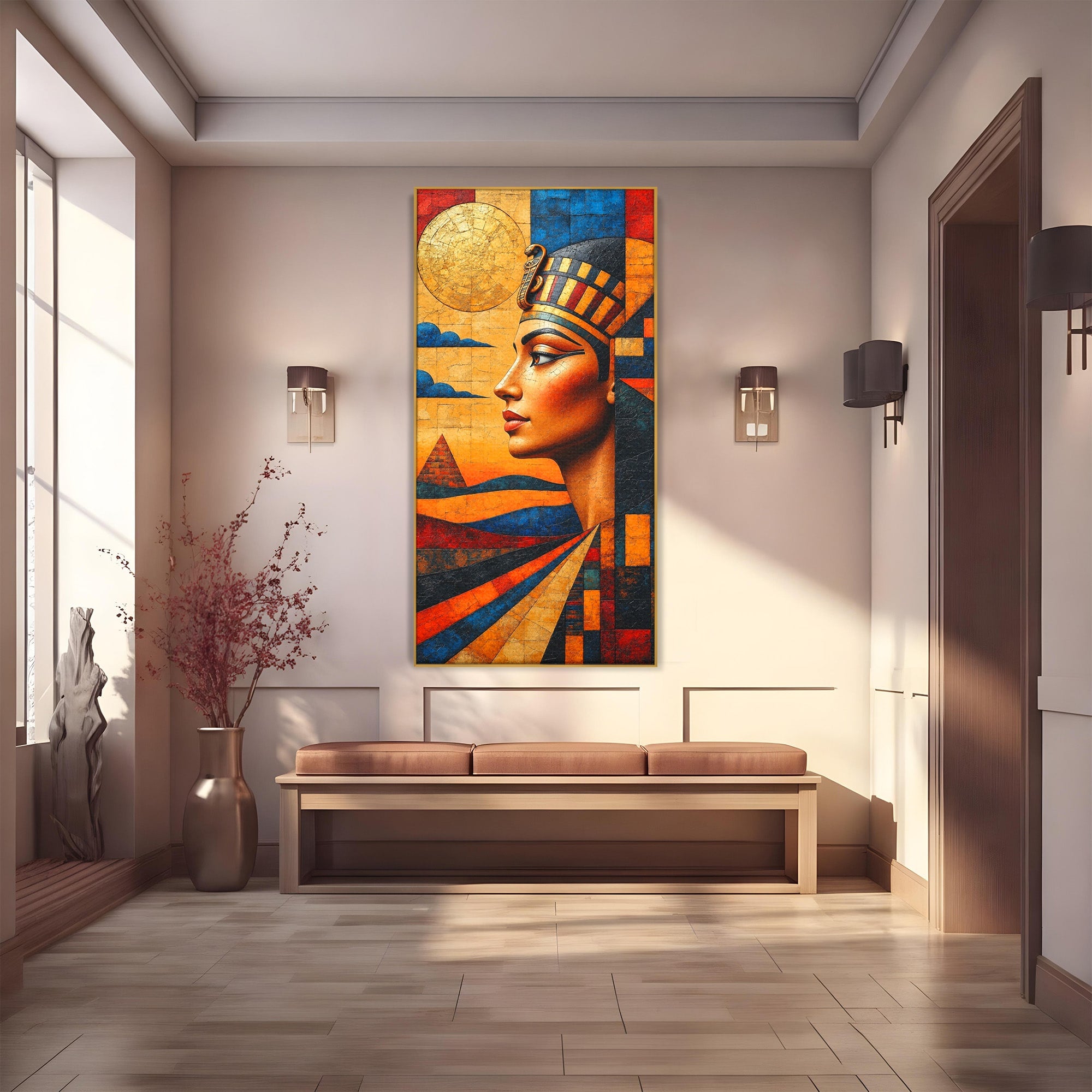 Tablou Canvas Premium LuxCanva® T1039, Regina Egiptului, Egipt, Regina, Piramida, Portret, Living, Culori Vibrante