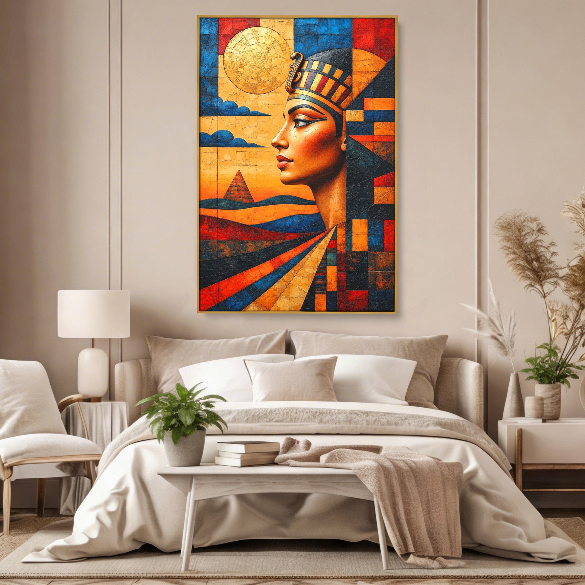 Tablou Canvas Premium LuxCanva® T1039, Regina Egiptului, Egipt, Regina, Piramida, Portret, Living, Culori Vibrante