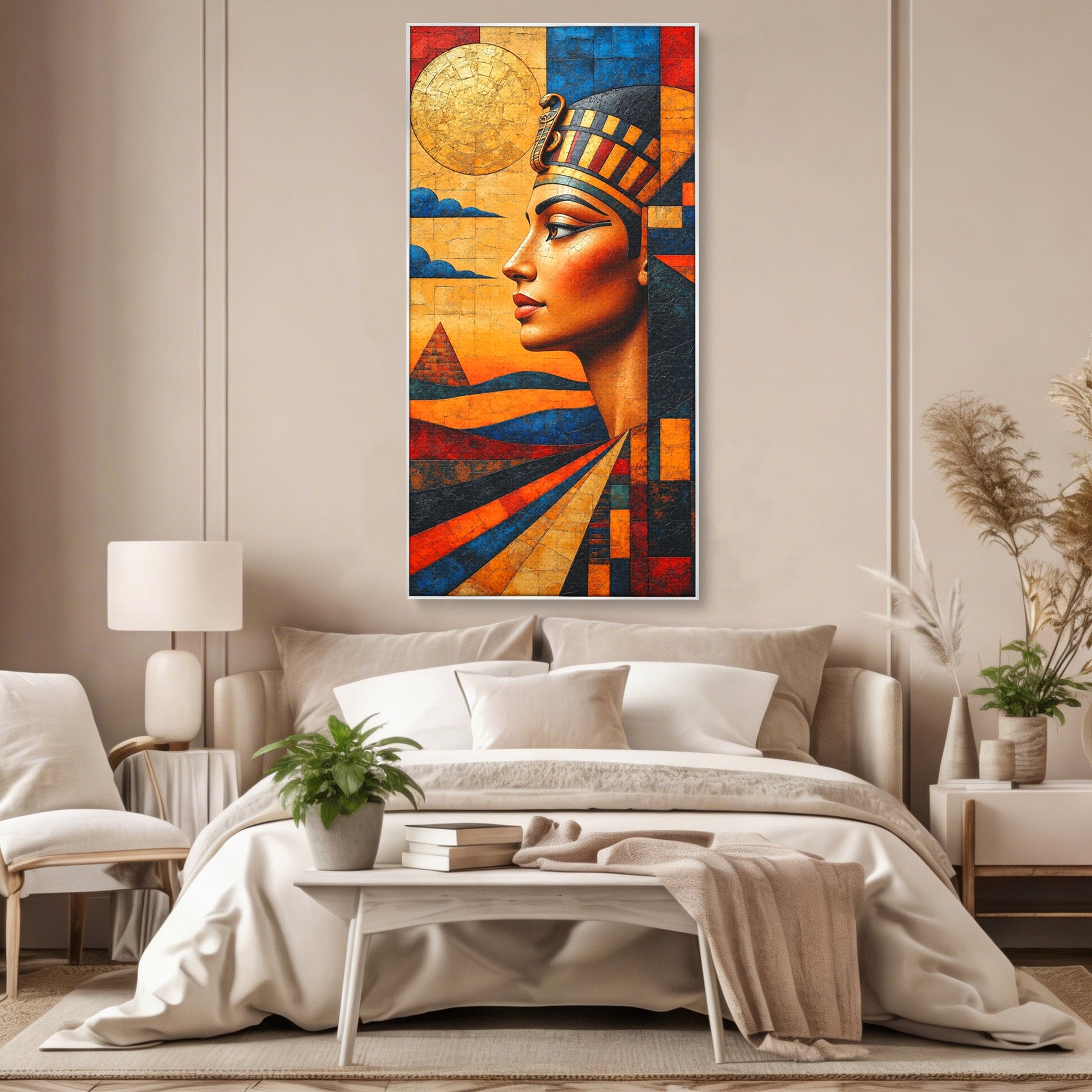 Tablou Canvas Premium LuxCanva® T1039, Regina Egiptului, Egipt, Regina, Piramida, Portret, Living, Culori Vibrante