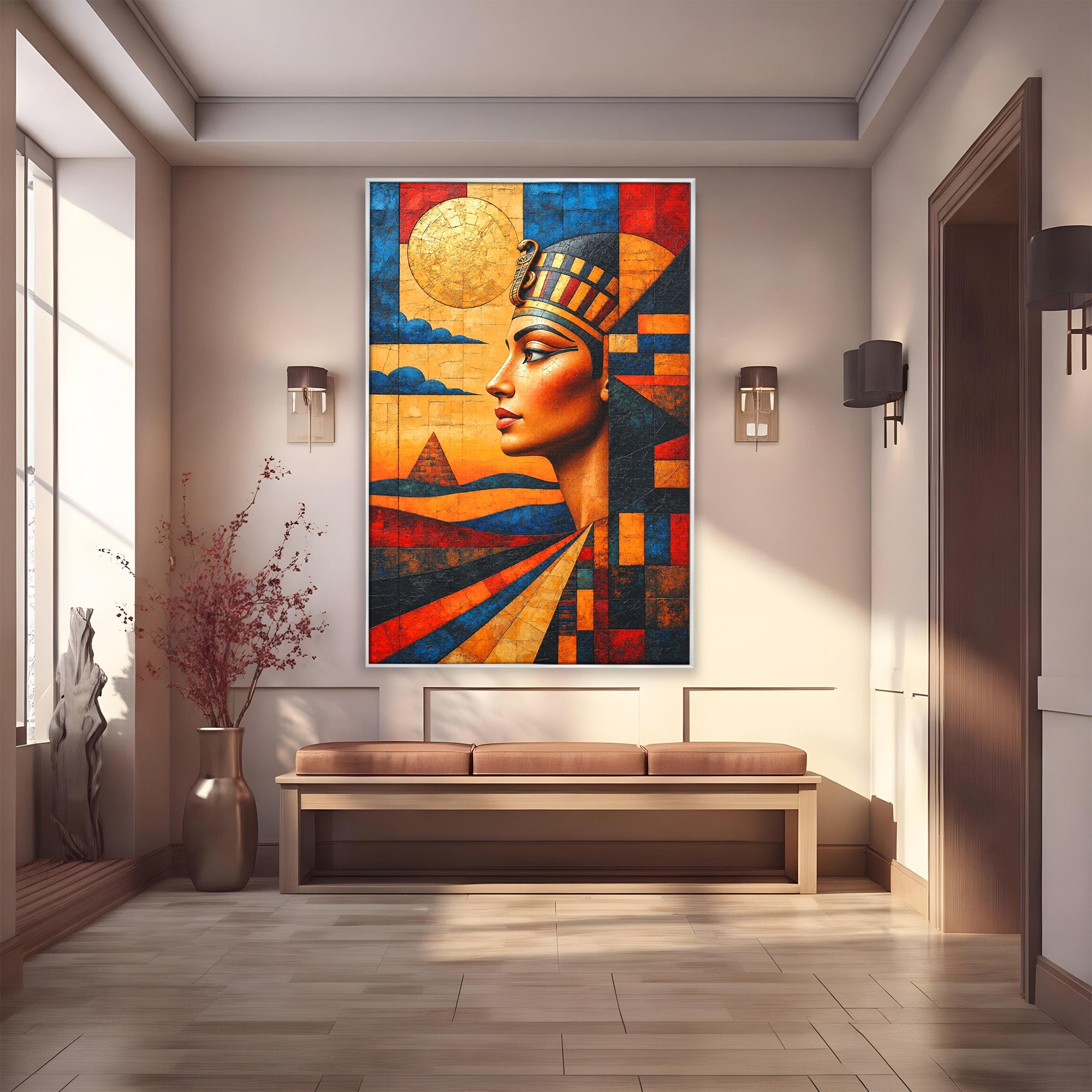 Tablou Canvas Premium LuxCanva® T1039, Regina Egiptului, Egipt, Regina, Piramida, Portret, Living, Culori Vibrante