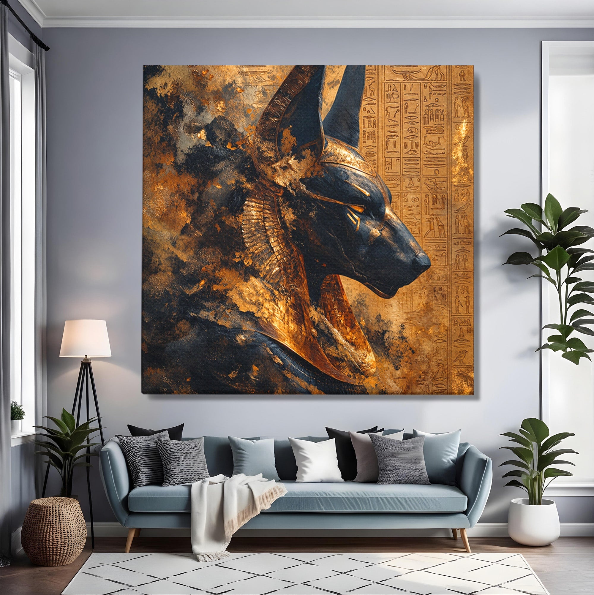 Tablou Canvas Premium LuxCanva® T1040, Anubis in Splendoare Antica, Anubis, Egipt, Mitologie, Istorie, Birou, Culori Vibrante