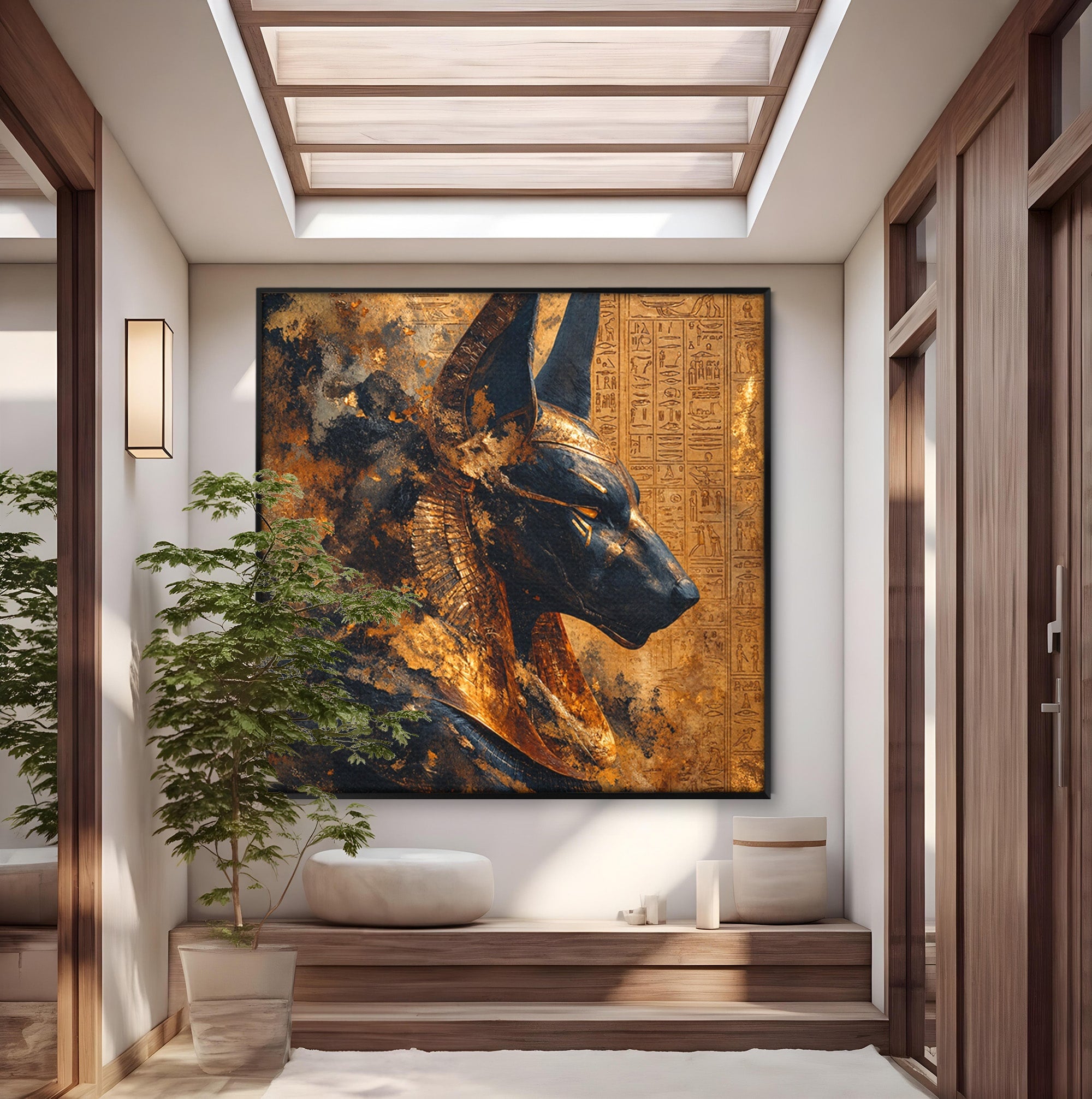 Tablou Canvas Premium LuxCanva® T1040, Anubis in Splendoare Antica, Anubis, Egipt, Mitologie, Istorie, Birou, Culori Vibrante