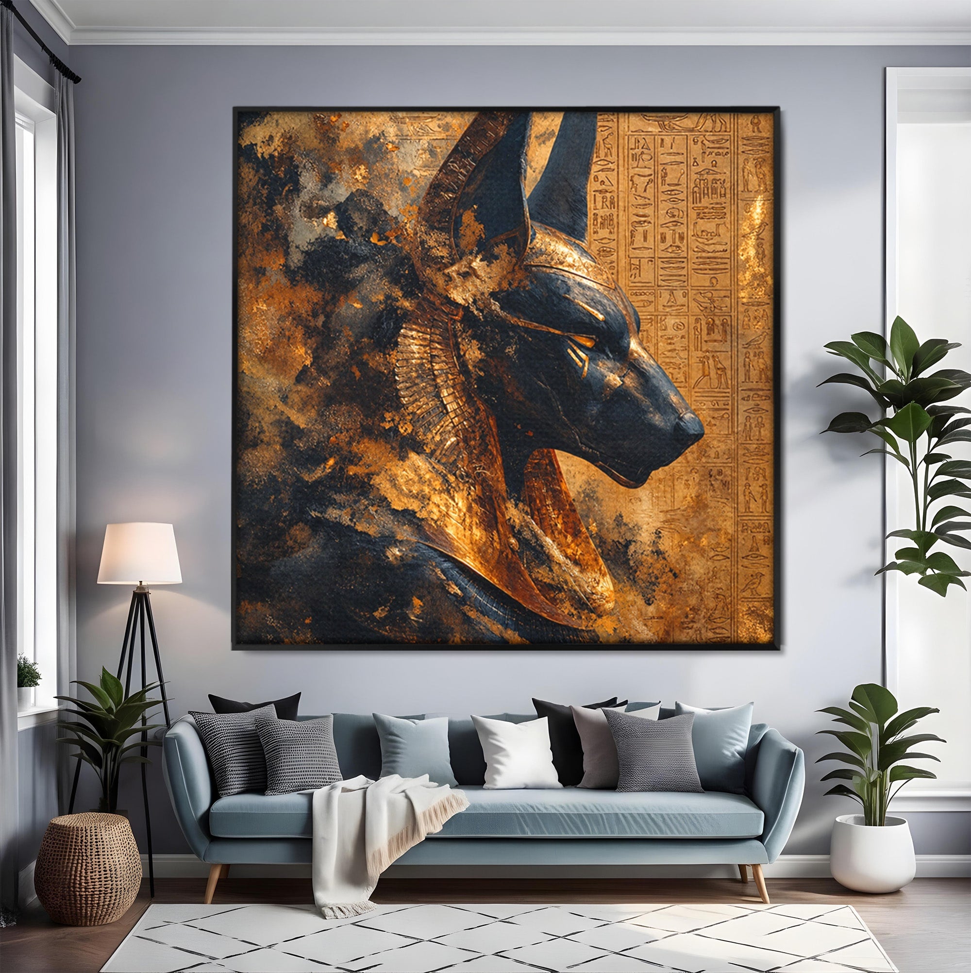 Tablou Canvas Premium LuxCanva® T1040, Anubis in Splendoare Antica, Anubis, Egipt, Mitologie, Istorie, Birou, Culori Vibrante