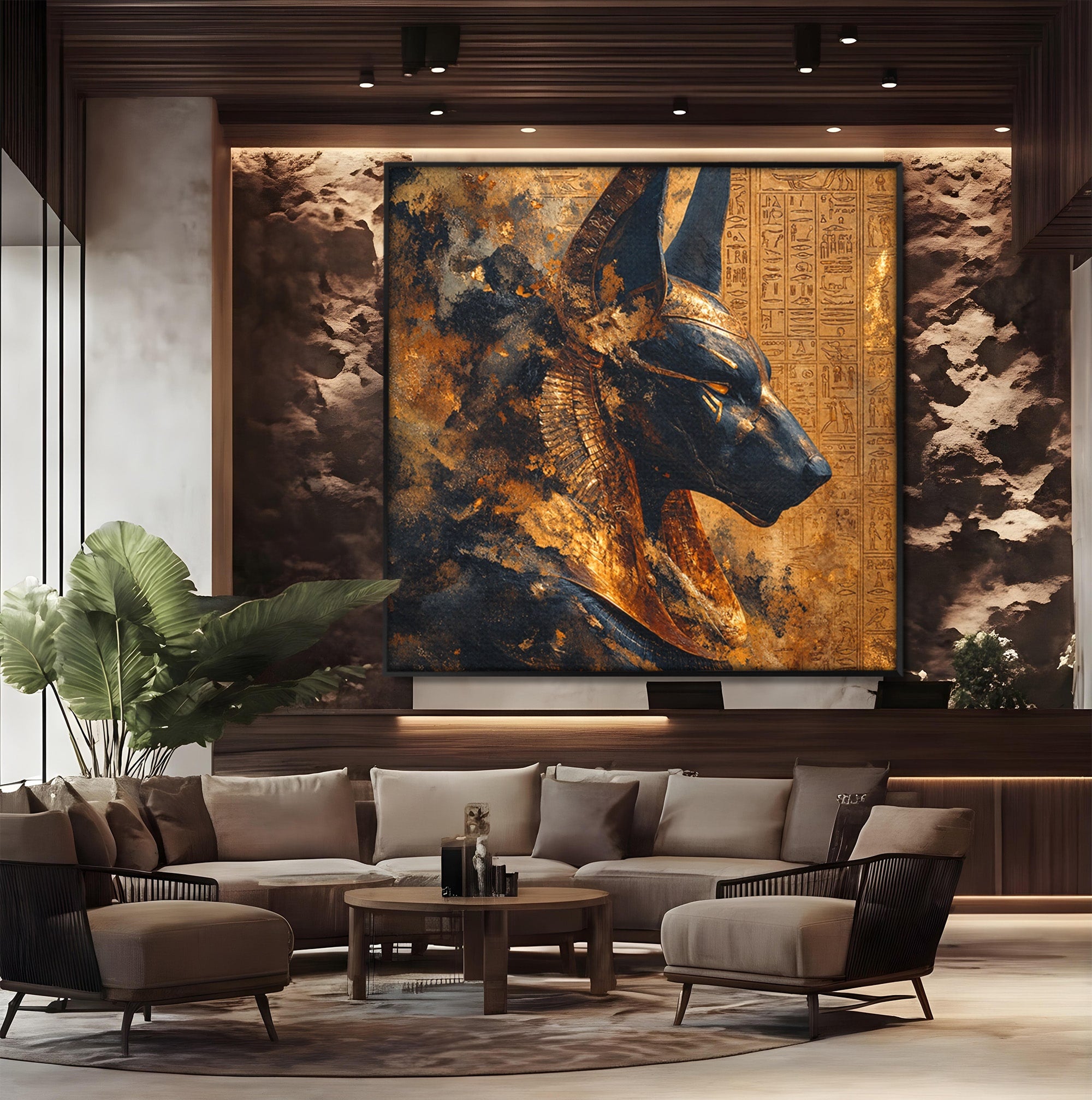 Tablou Canvas Premium LuxCanva® T1040, Anubis in Splendoare Antica, Anubis, Egipt, Mitologie, Istorie, Birou, Culori Vibrante