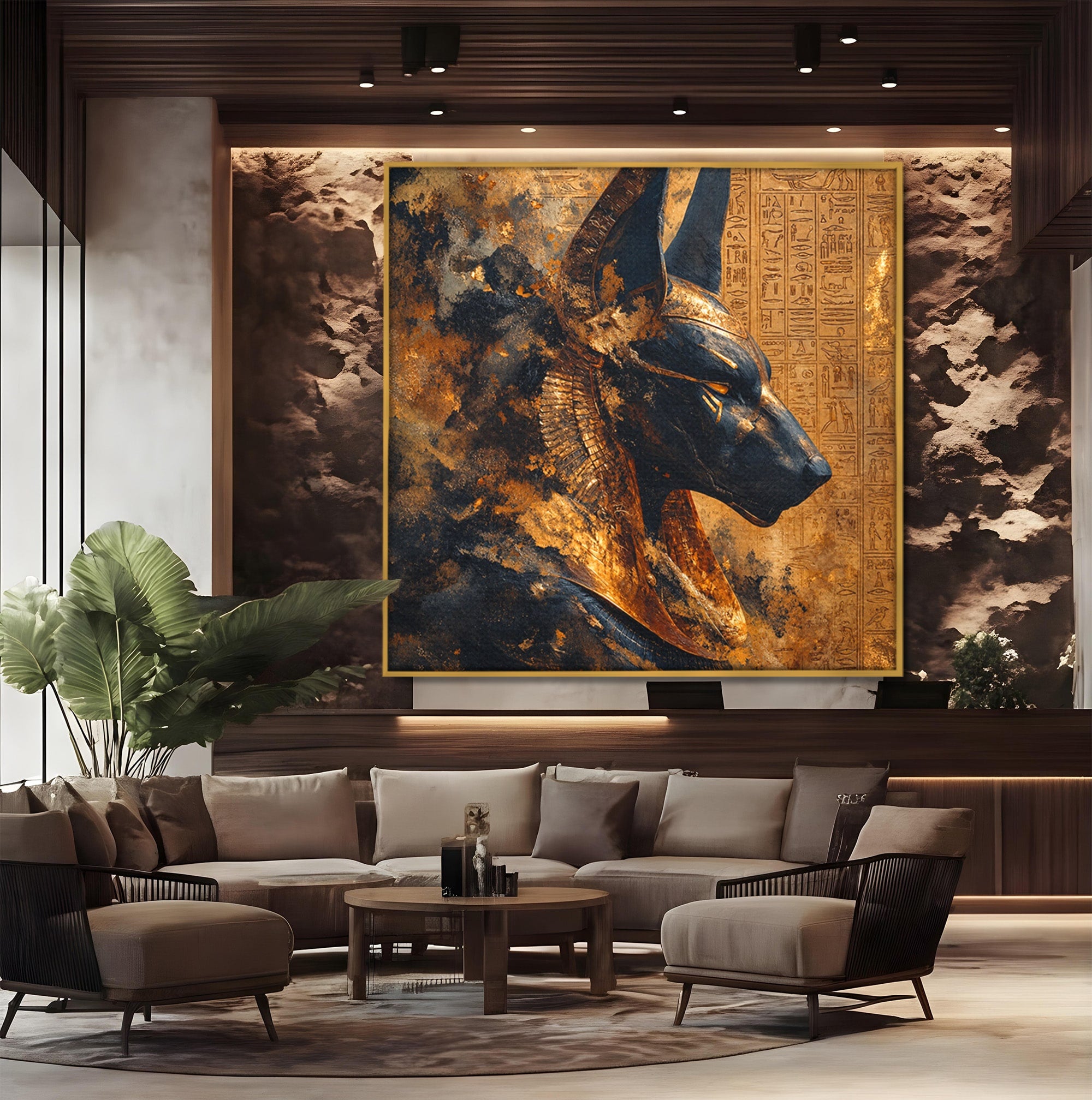 Tablou Canvas Premium LuxCanva® T1040, Anubis in Splendoare Antica, Anubis, Egipt, Mitologie, Istorie, Birou, Culori Vibrante