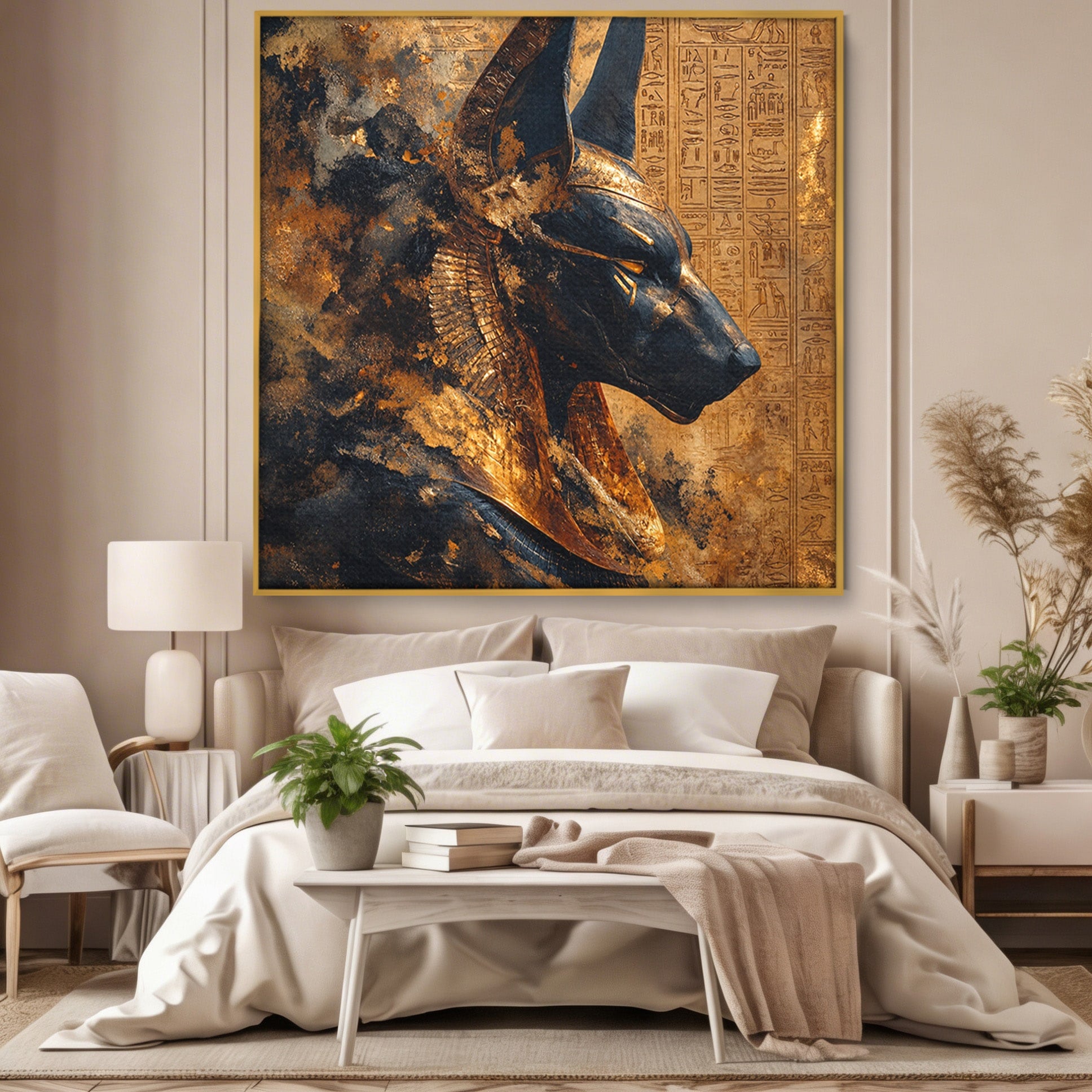Tablou Canvas Premium LuxCanva® T1040, Anubis in Splendoare Antica, Anubis, Egipt, Mitologie, Istorie, Birou, Culori Vibrante