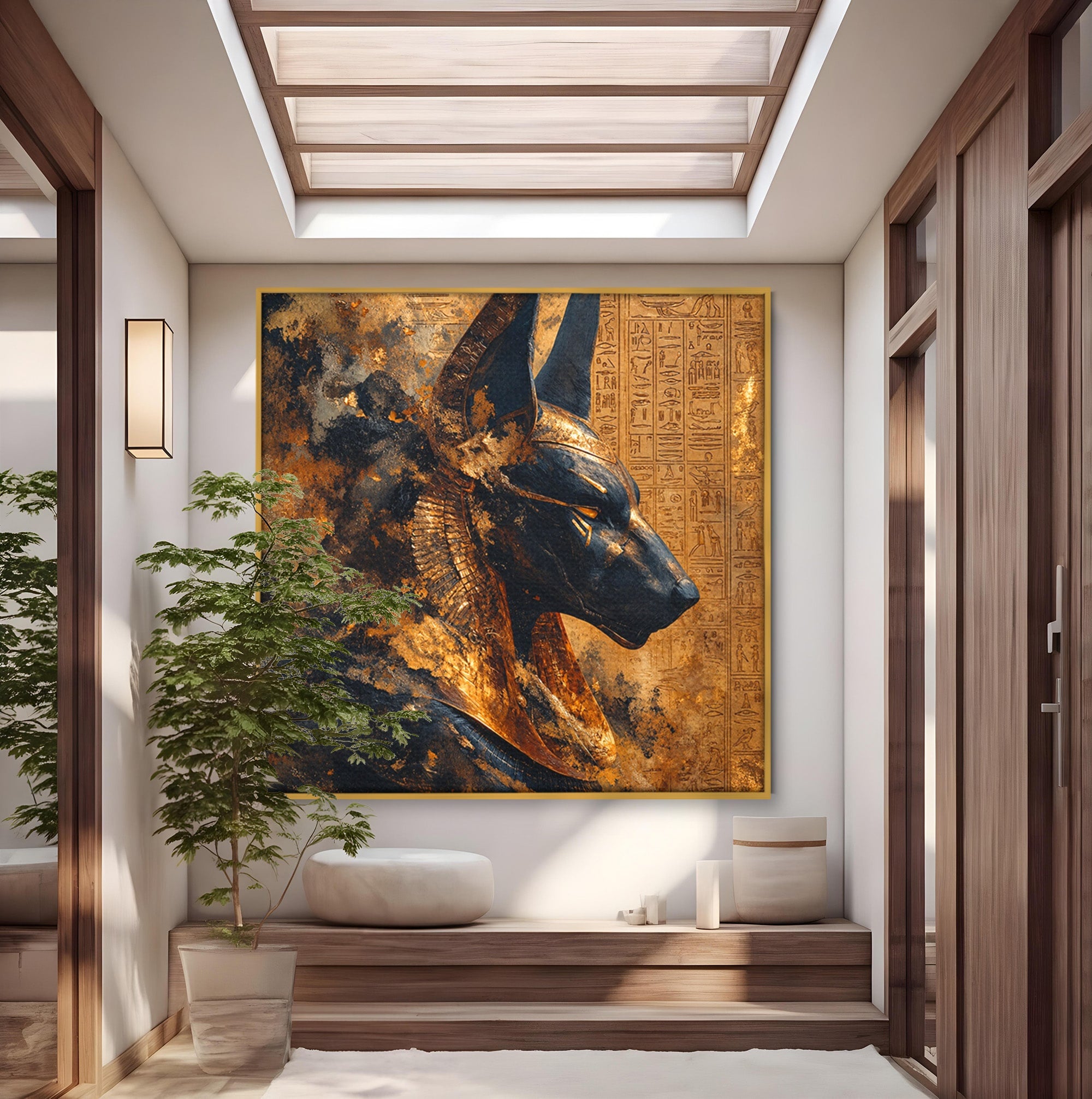 Tablou Canvas Premium LuxCanva® T1040, Anubis in Splendoare Antica, Anubis, Egipt, Mitologie, Istorie, Birou, Culori Vibrante