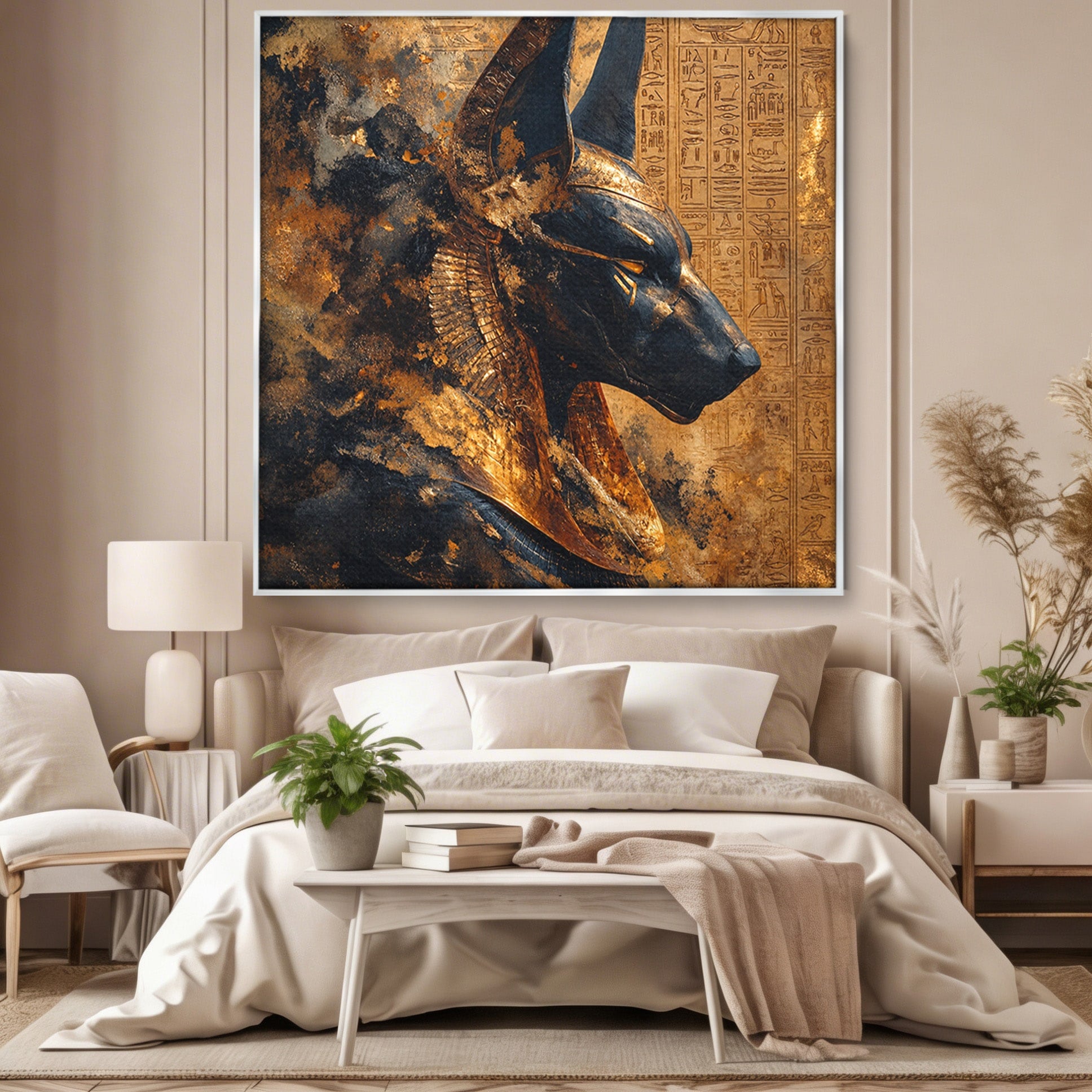 Tablou Canvas Premium LuxCanva® T1040, Anubis in Splendoare Antica, Anubis, Egipt, Mitologie, Istorie, Birou, Culori Vibrante