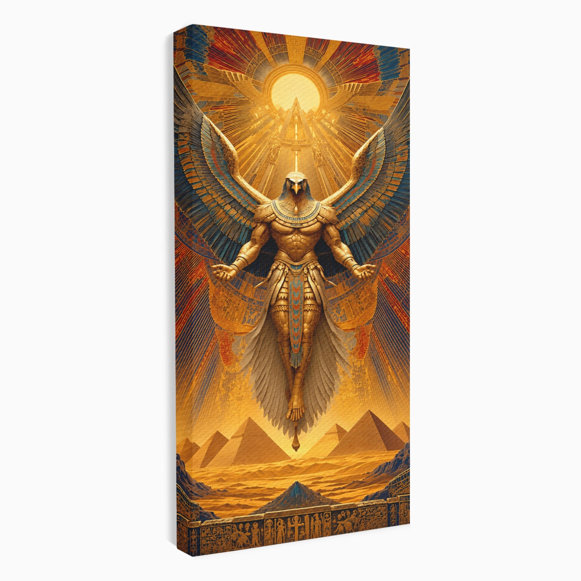 Tablou Canvas Premium LuxCanva® T1044, Zeul Egiptean Al Soarelui, Egipt, Mitologie, Arta Antica, Living, Zei, Culori Vibrante