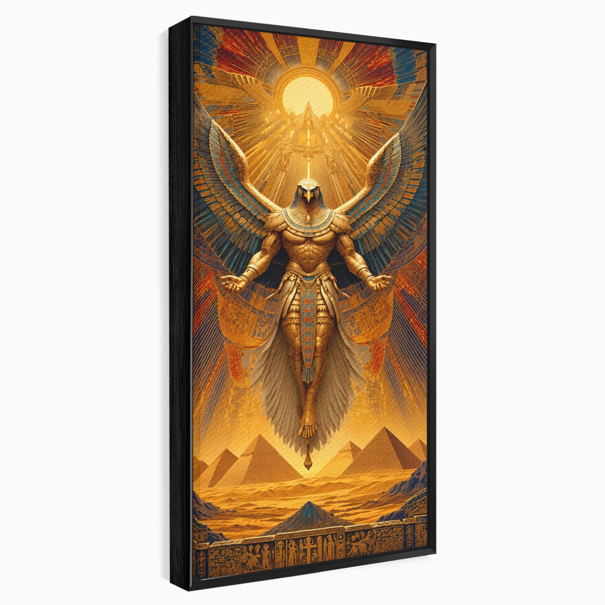 Tablou Canvas Premium LuxCanva® T1044, Zeul Egiptean Al Soarelui, Egipt, Mitologie, Arta Antica, Living, Zei, Culori Vibrante