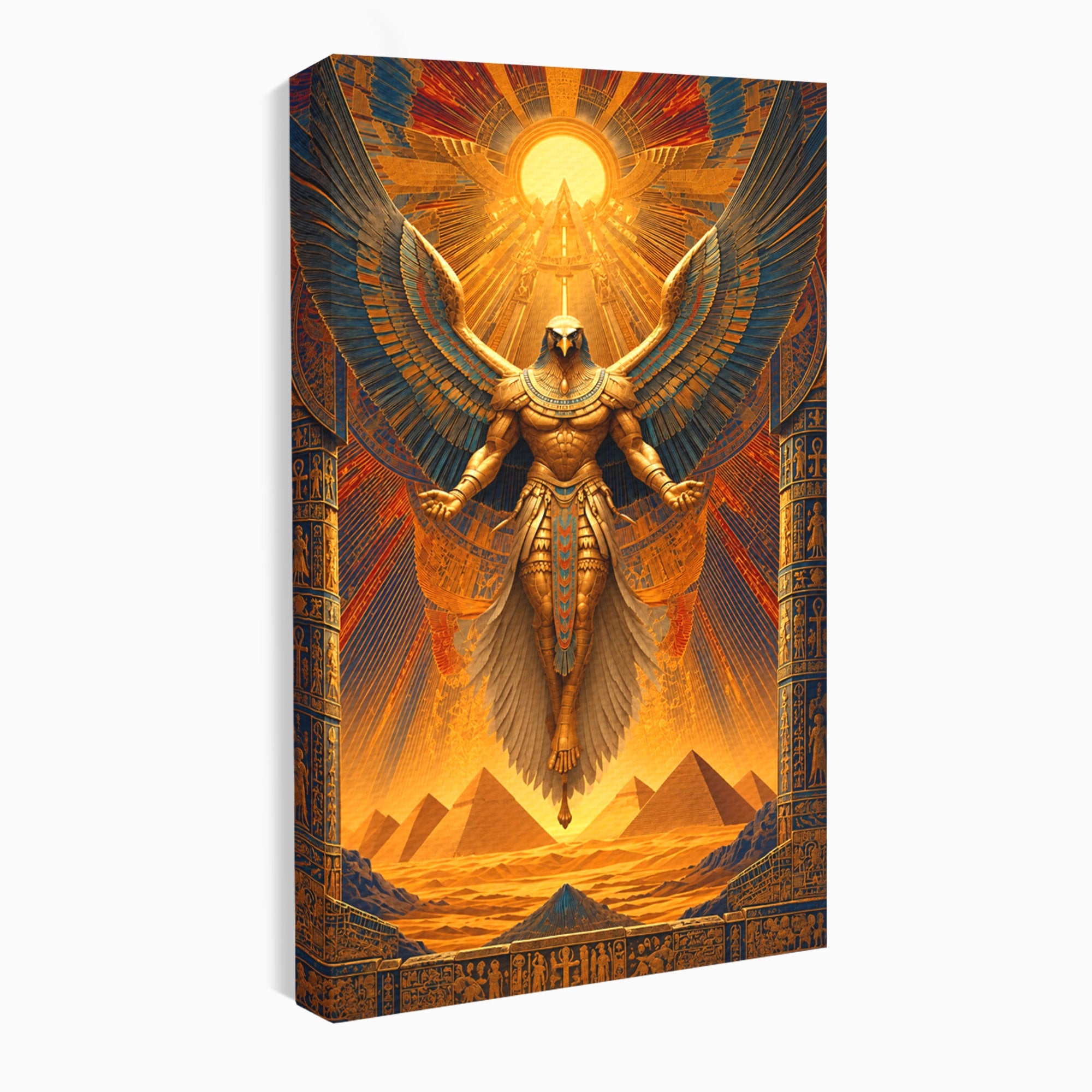 Tablou Canvas Premium LuxCanva® T1044, Zeul Egiptean Al Soarelui, Egipt, Mitologie, Arta Antica, Living, Zei, Culori Vibrante