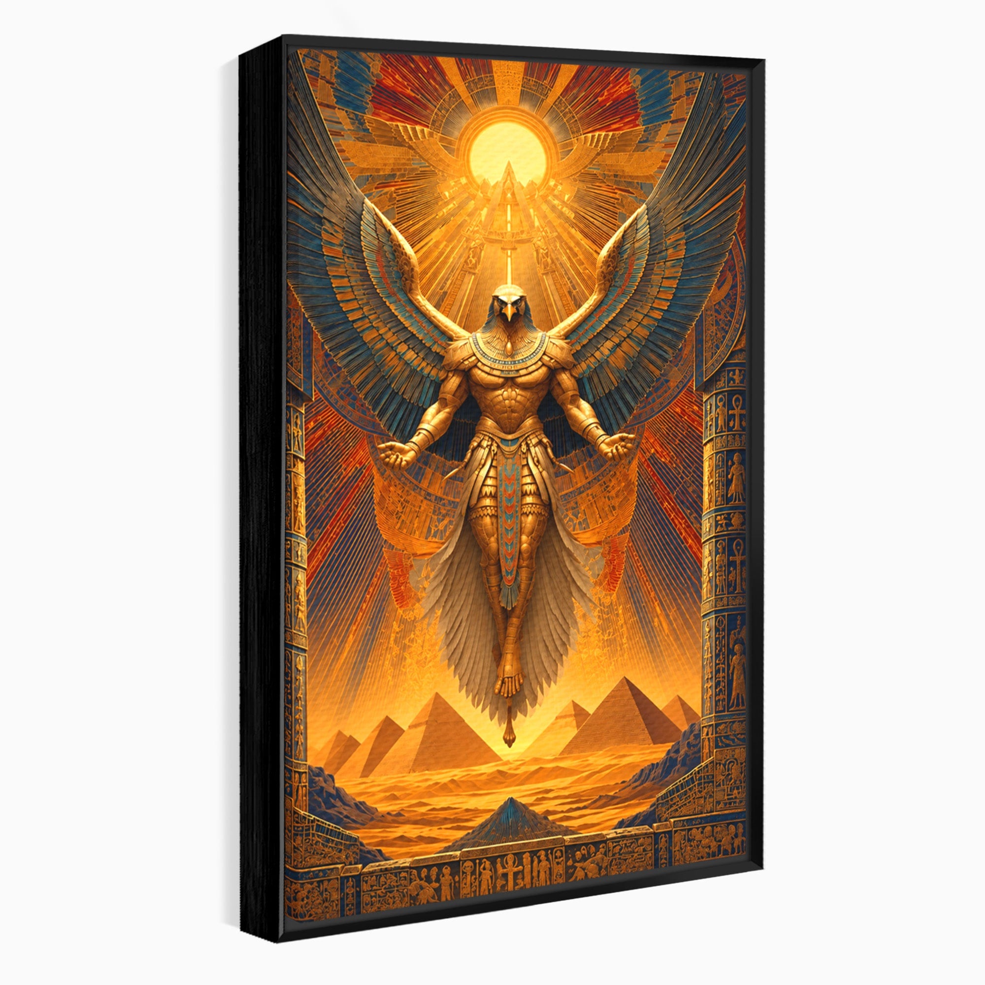 Tablou Canvas Premium LuxCanva® T1044, Zeul Egiptean Al Soarelui, Egipt, Mitologie, Arta Antica, Living, Zei, Culori Vibrante