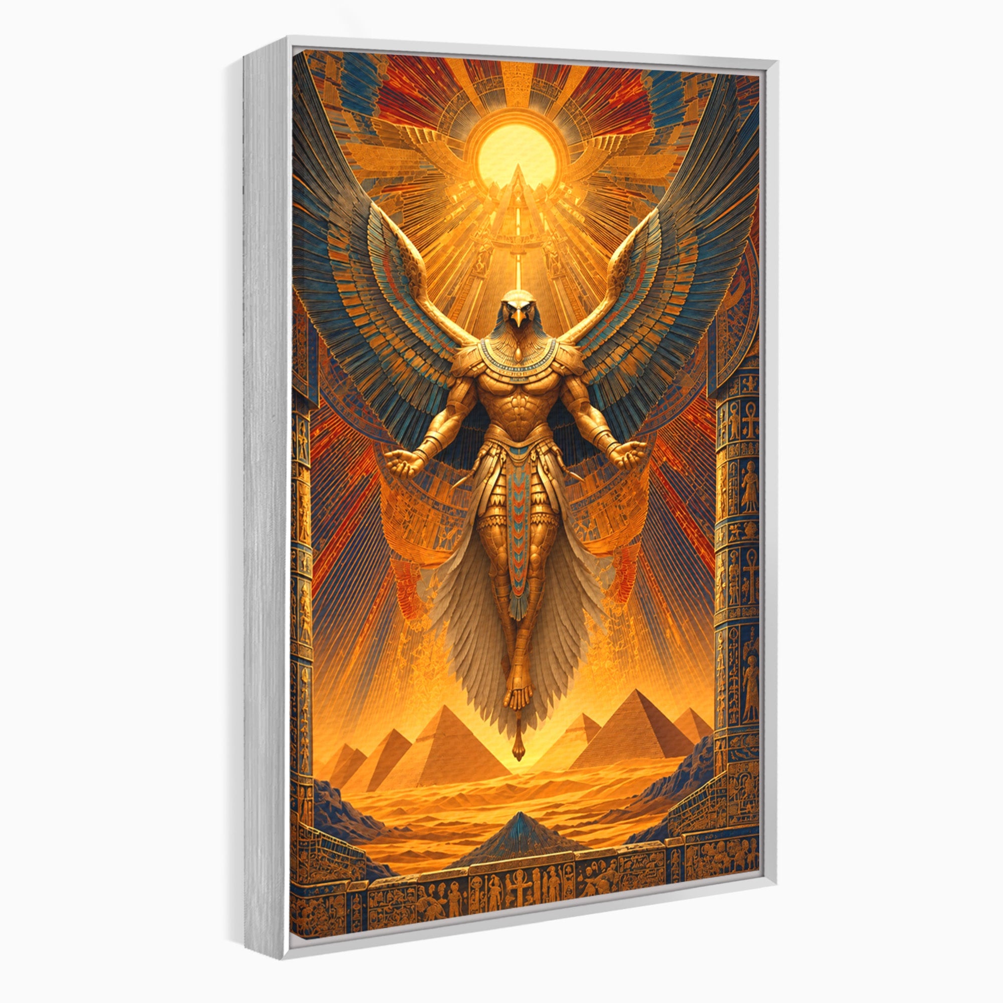 Tablou Canvas Premium LuxCanva® T1044, Zeul Egiptean Al Soarelui, Egipt, Mitologie, Arta Antica, Living, Zei, Culori Vibrante