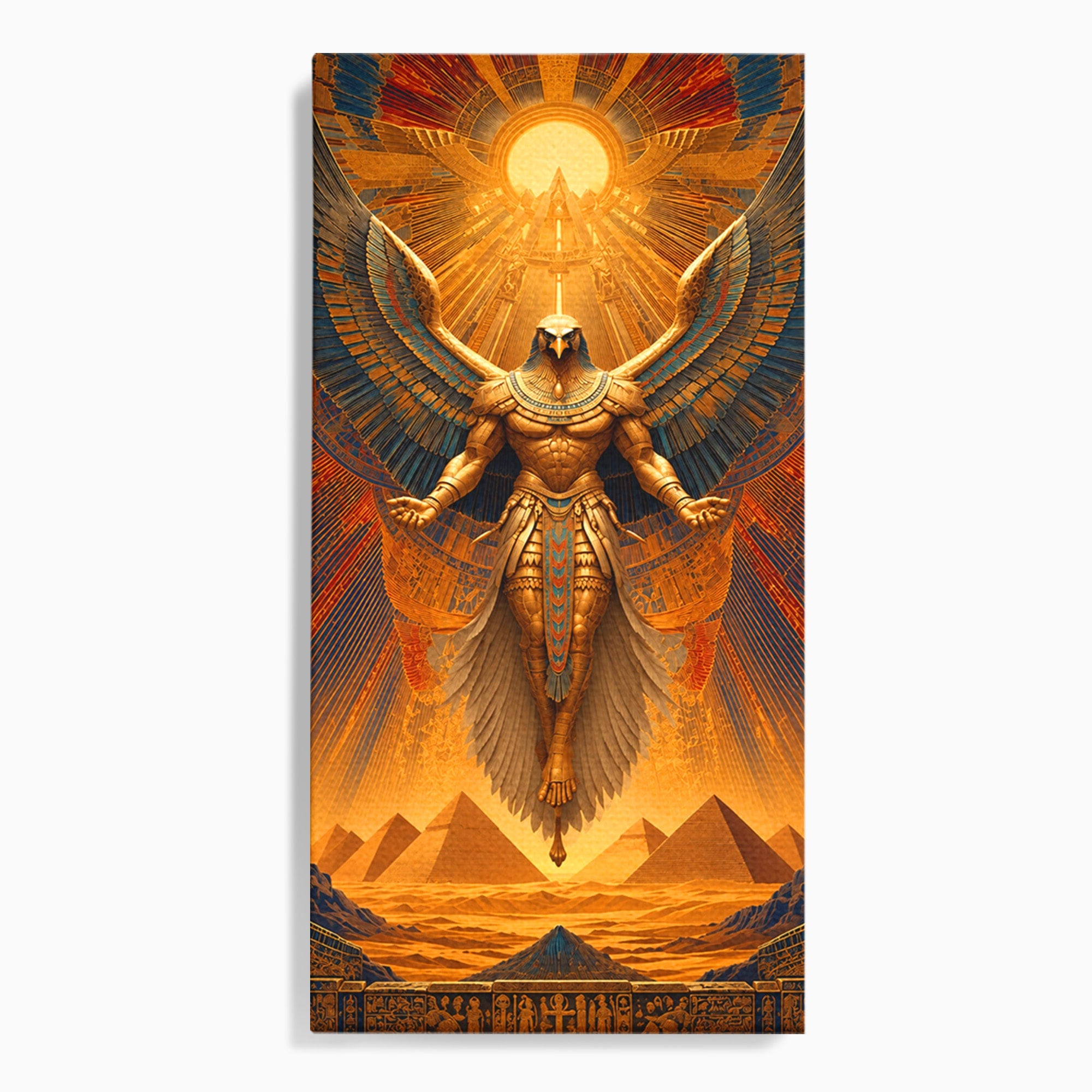 Tablou Canvas Premium LuxCanva® T1044, Zeul Egiptean Al Soarelui, Egipt, Mitologie, Arta Antica, Living, Zei, Culori Vibrante