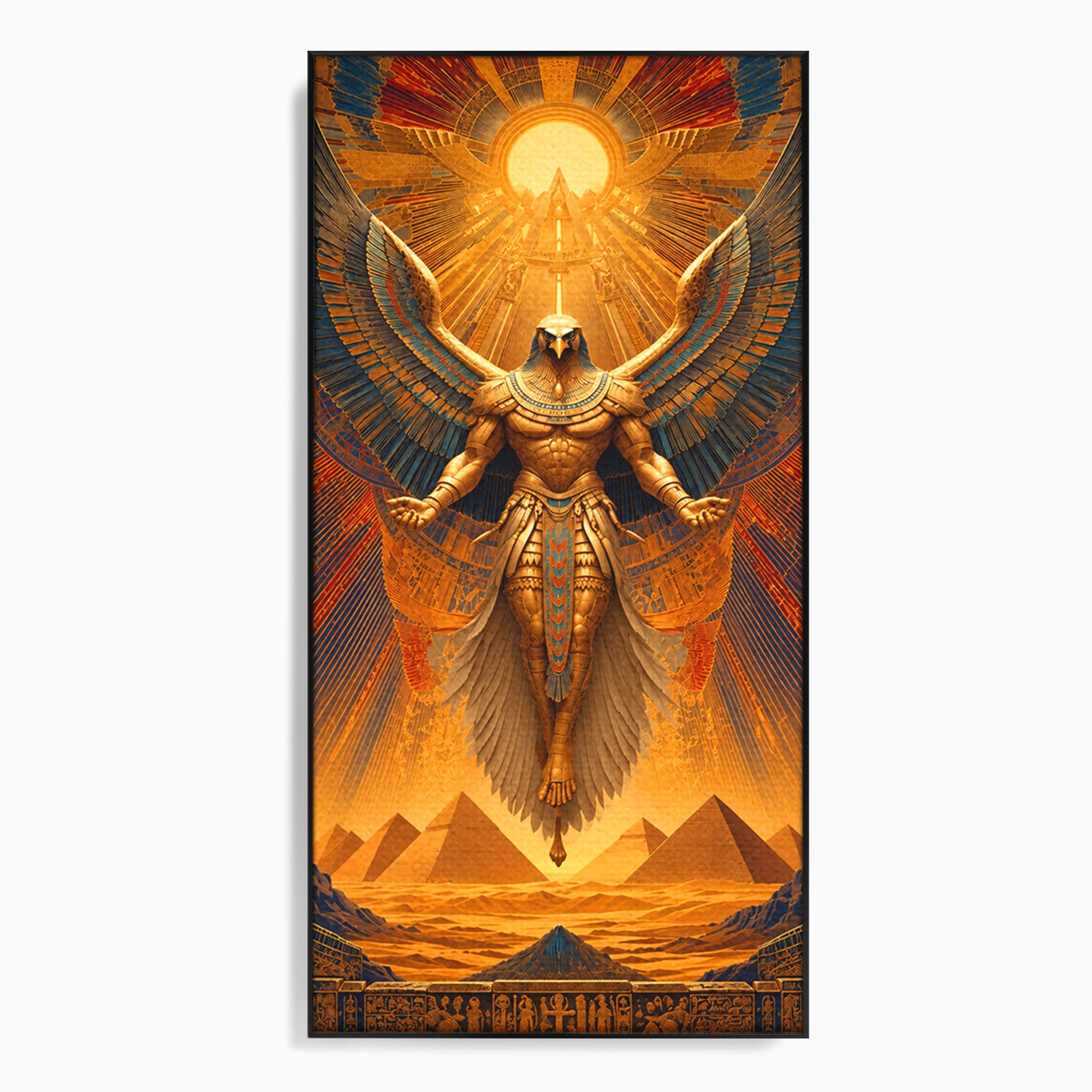 Tablou Canvas Premium LuxCanva® T1044, Zeul Egiptean Al Soarelui, Egipt, Mitologie, Arta Antica, Living, Zei, Culori Vibrante