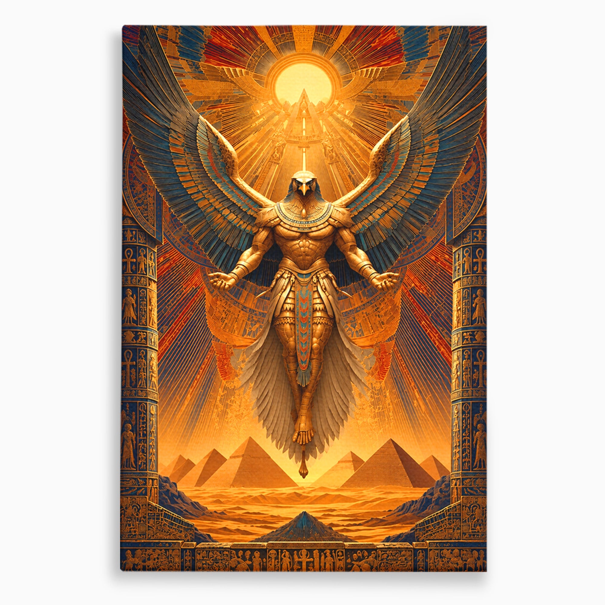 Tablou Canvas Premium LuxCanva® T1044, Zeul Egiptean Al Soarelui, Egipt, Mitologie, Arta Antica, Living, Zei, Culori Vibrante
