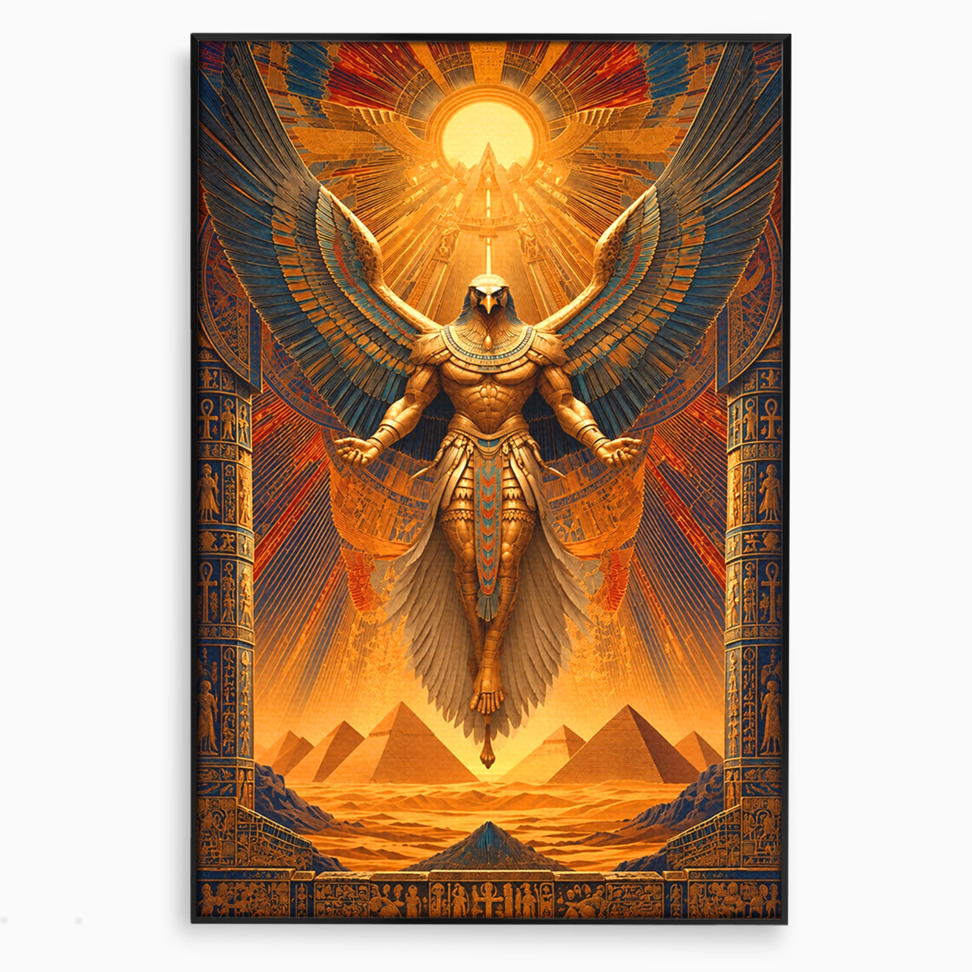 Tablou Canvas Premium LuxCanva® T1044, Zeul Egiptean Al Soarelui, Egipt, Mitologie, Arta Antica, Living, Zei, Culori Vibrante
