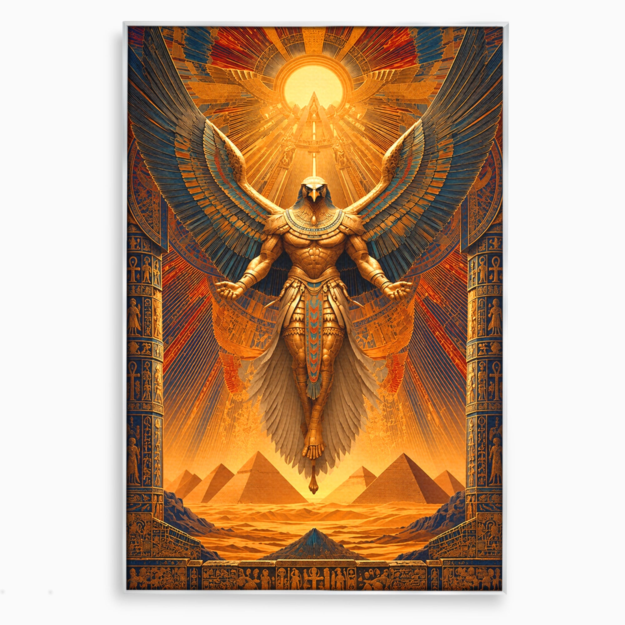 Tablou Canvas Premium LuxCanva® T1044, Zeul Egiptean Al Soarelui, Egipt, Mitologie, Arta Antica, Living, Zei, Culori Vibrante