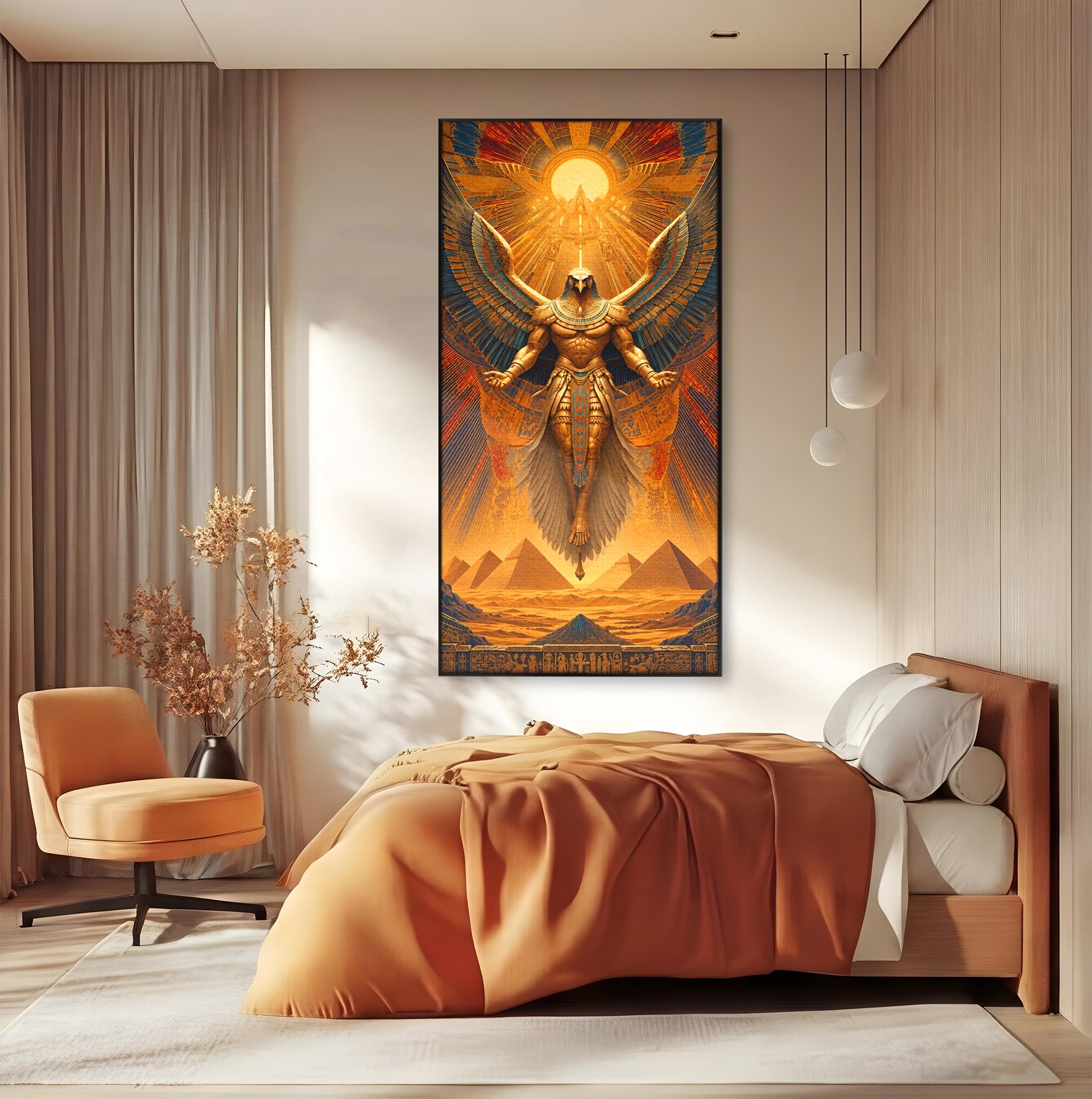Tablou Canvas Premium LuxCanva® T1044, Zeul Egiptean Al Soarelui, Egipt, Mitologie, Arta Antica, Living, Zei, Culori Vibrante