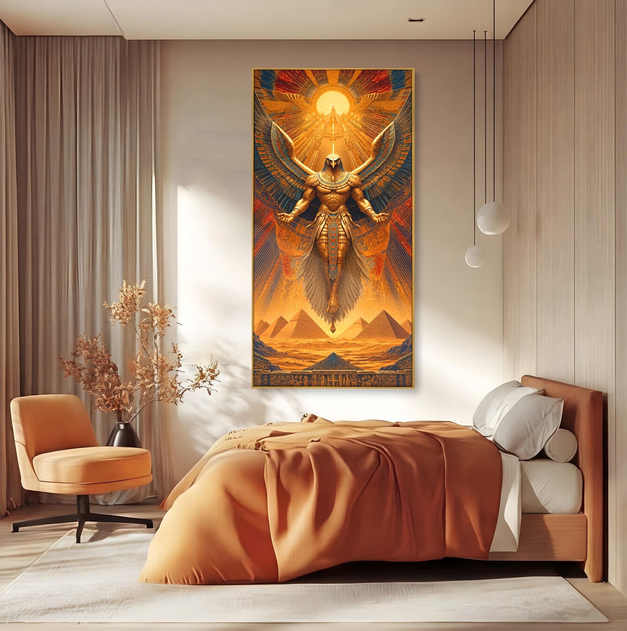 Tablou Canvas Premium LuxCanva® T1044, Zeul Egiptean Al Soarelui, Egipt, Mitologie, Arta Antica, Living, Zei, Culori Vibrante