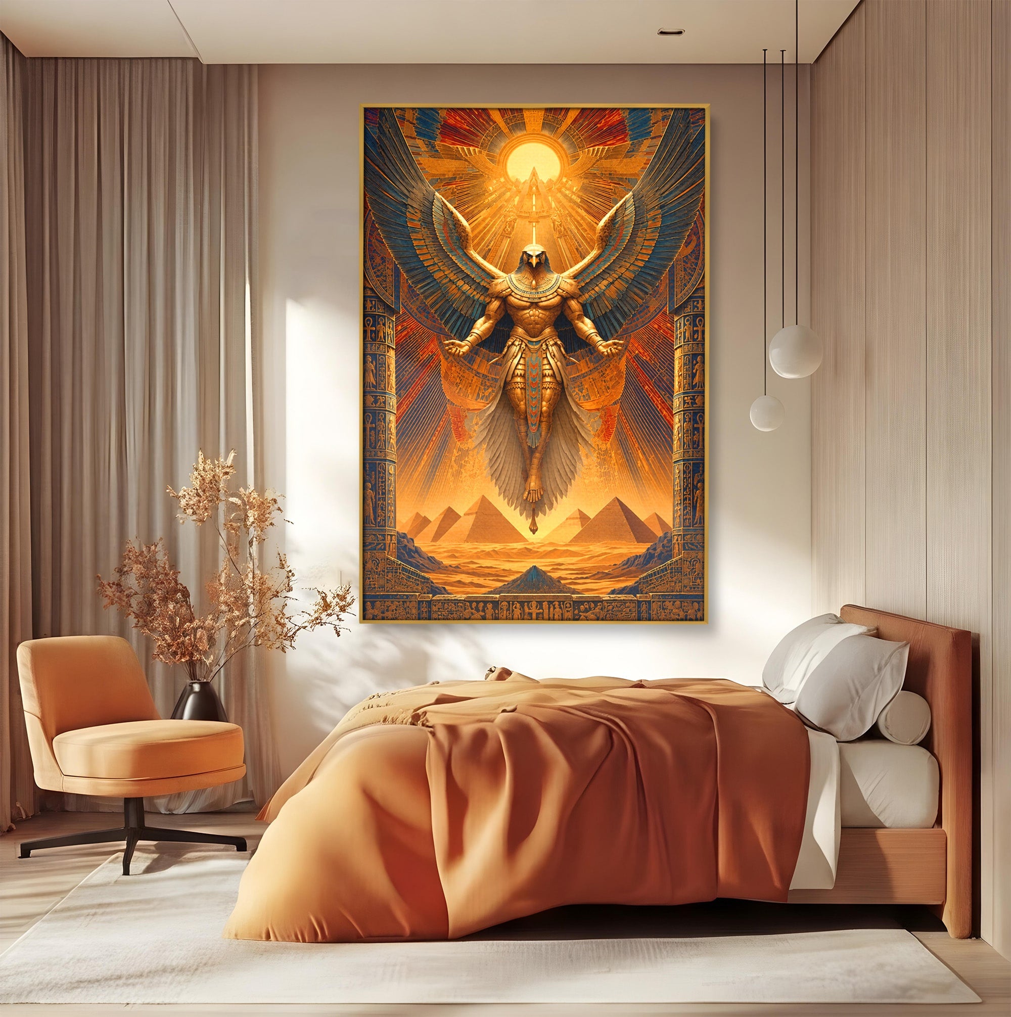 Tablou Canvas Premium LuxCanva® T1044, Zeul Egiptean Al Soarelui, Egipt, Mitologie, Arta Antica, Living, Zei, Culori Vibrante