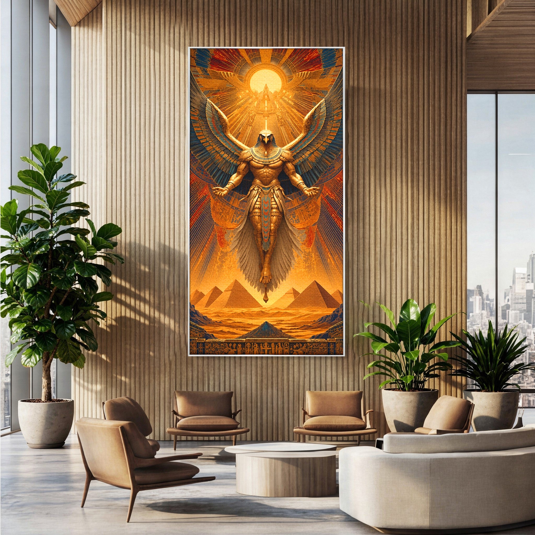 Tablou Canvas Premium LuxCanva® T1044, Zeul Egiptean Al Soarelui, Egipt, Mitologie, Arta Antica, Living, Zei, Culori Vibrante