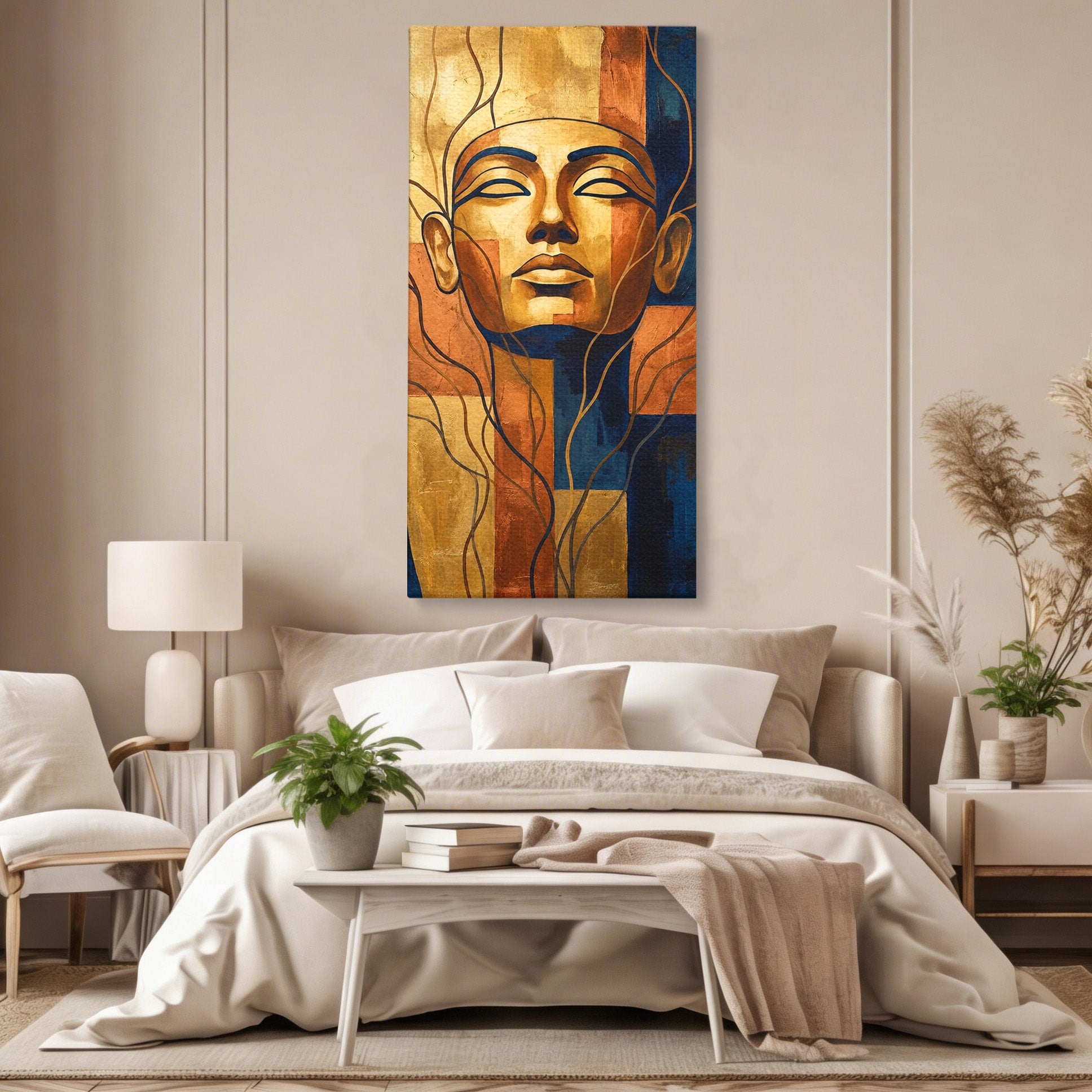 Tablou Canvas Premium LuxCanva® T1046, Chipul Zeitei Egiptene, Portret, Egipt, Abstract, Living, Dormitor, Culori Vibrante