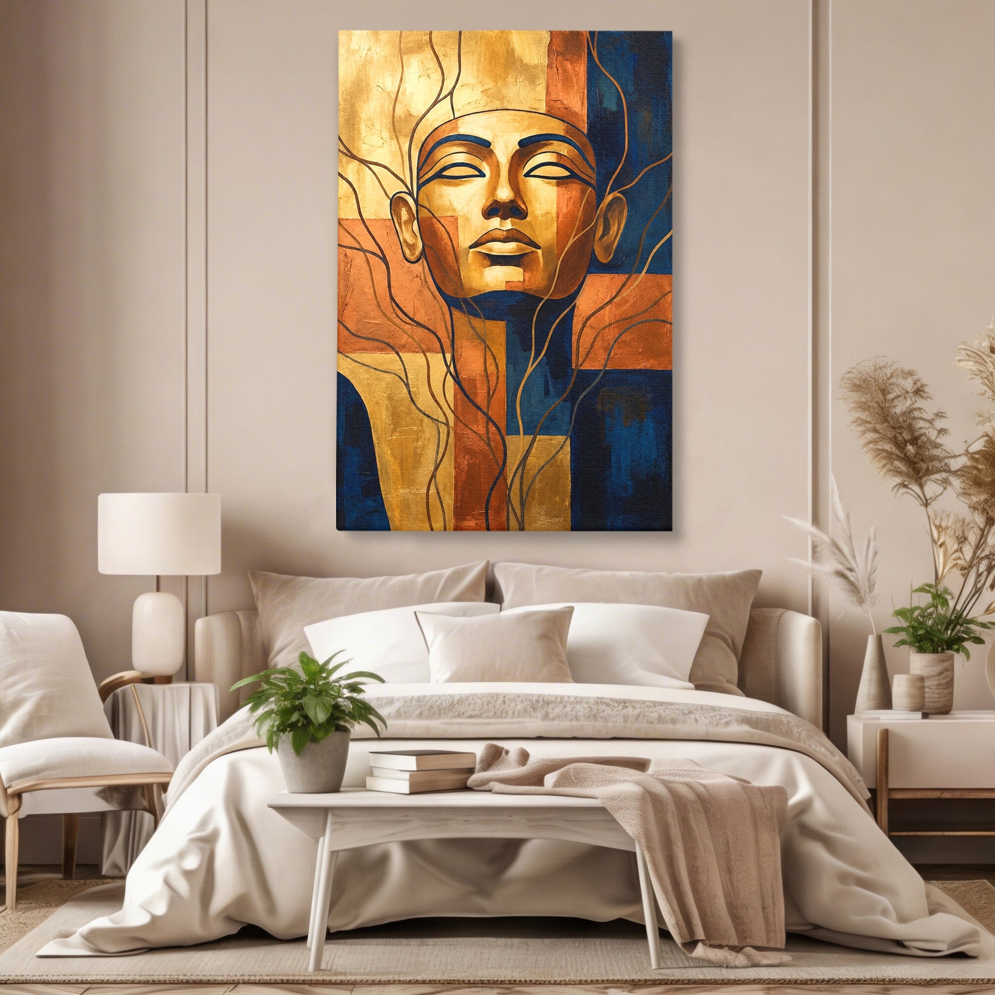 Tablou Canvas Premium LuxCanva® T1046, Chipul Zeitei Egiptene, Portret, Egipt, Abstract, Living, Dormitor, Culori Vibrante