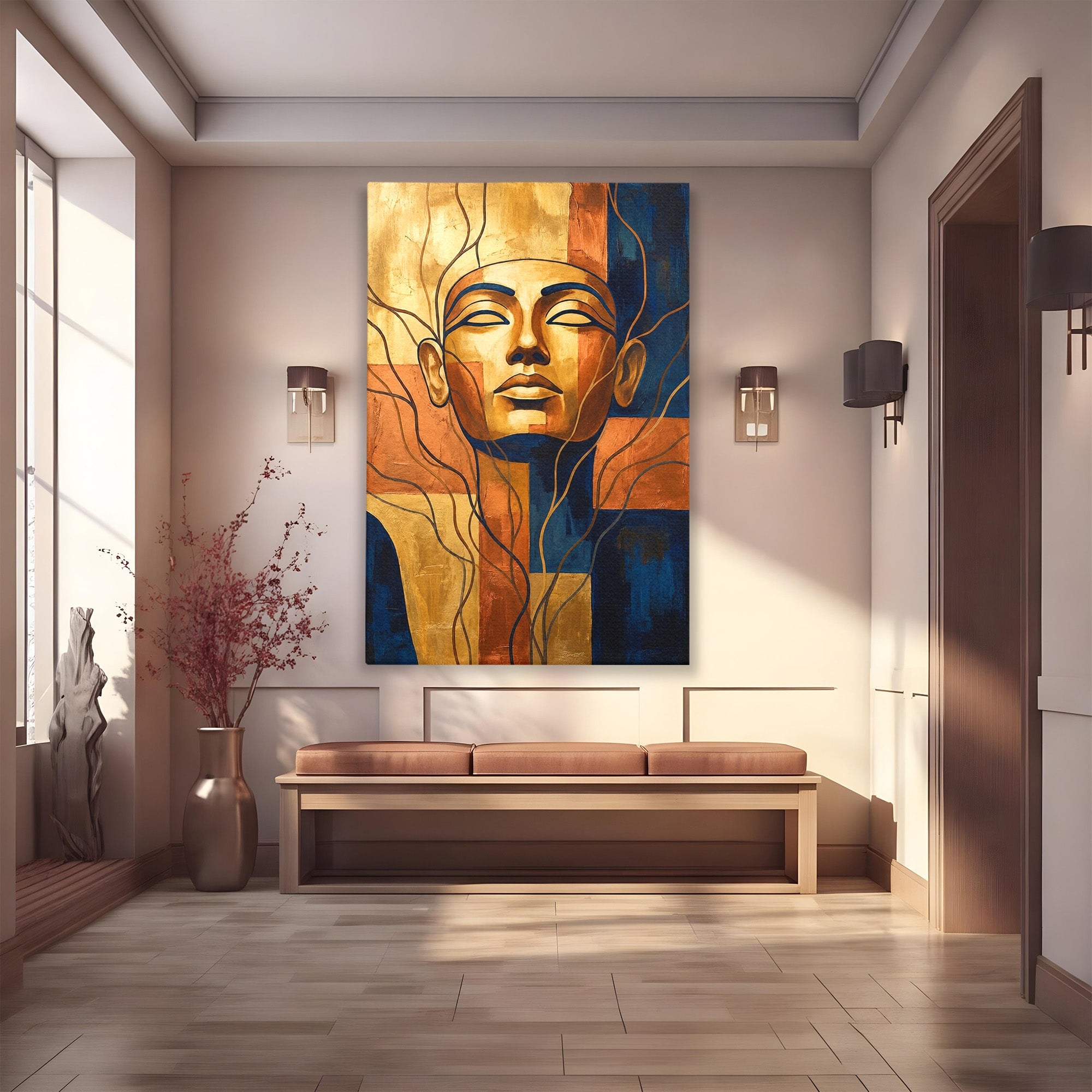 Tablou Canvas Premium LuxCanva® T1046, Chipul Zeitei Egiptene, Portret, Egipt, Abstract, Living, Dormitor, Culori Vibrante