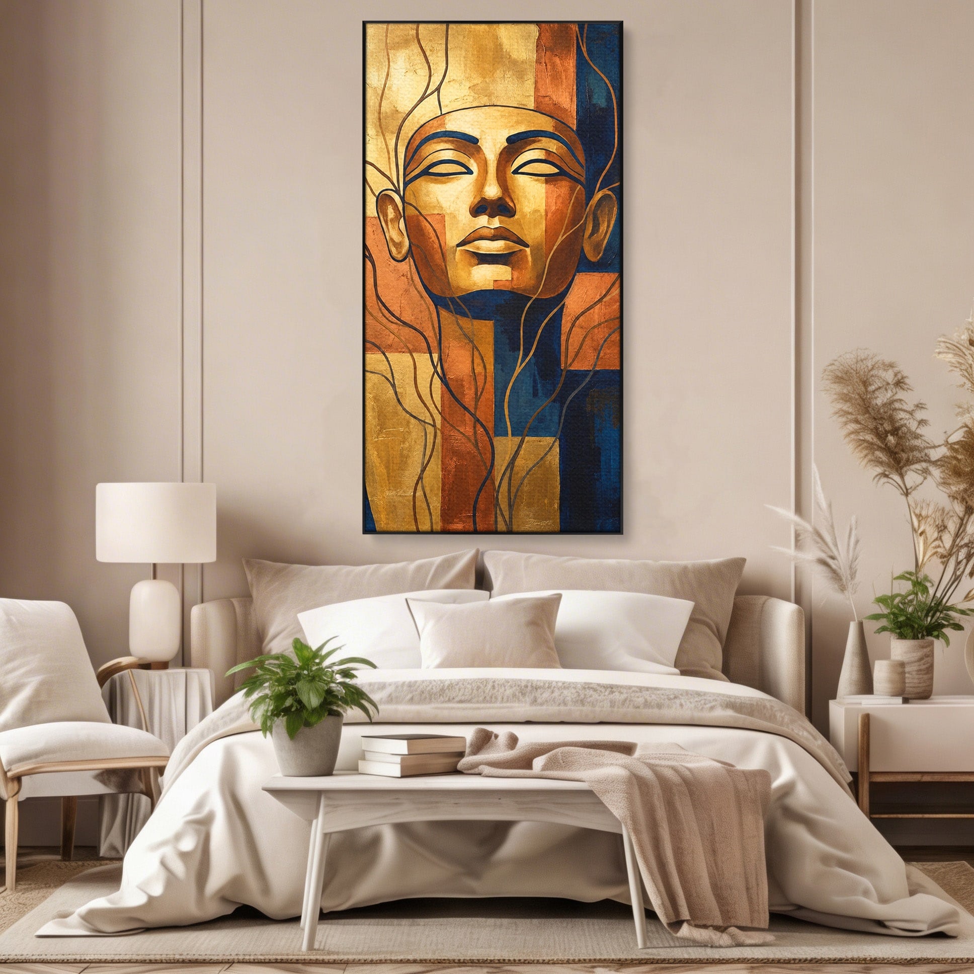 Tablou Canvas Premium LuxCanva® T1046, Chipul Zeitei Egiptene, Portret, Egipt, Abstract, Living, Dormitor, Culori Vibrante