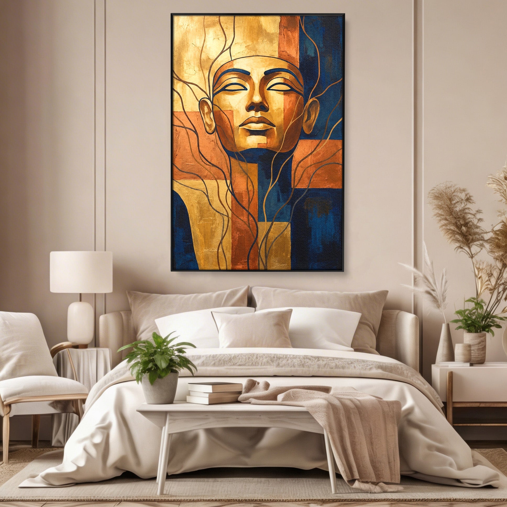 Tablou Canvas Premium LuxCanva® T1046, Chipul Zeitei Egiptene, Portret, Egipt, Abstract, Living, Dormitor, Culori Vibrante