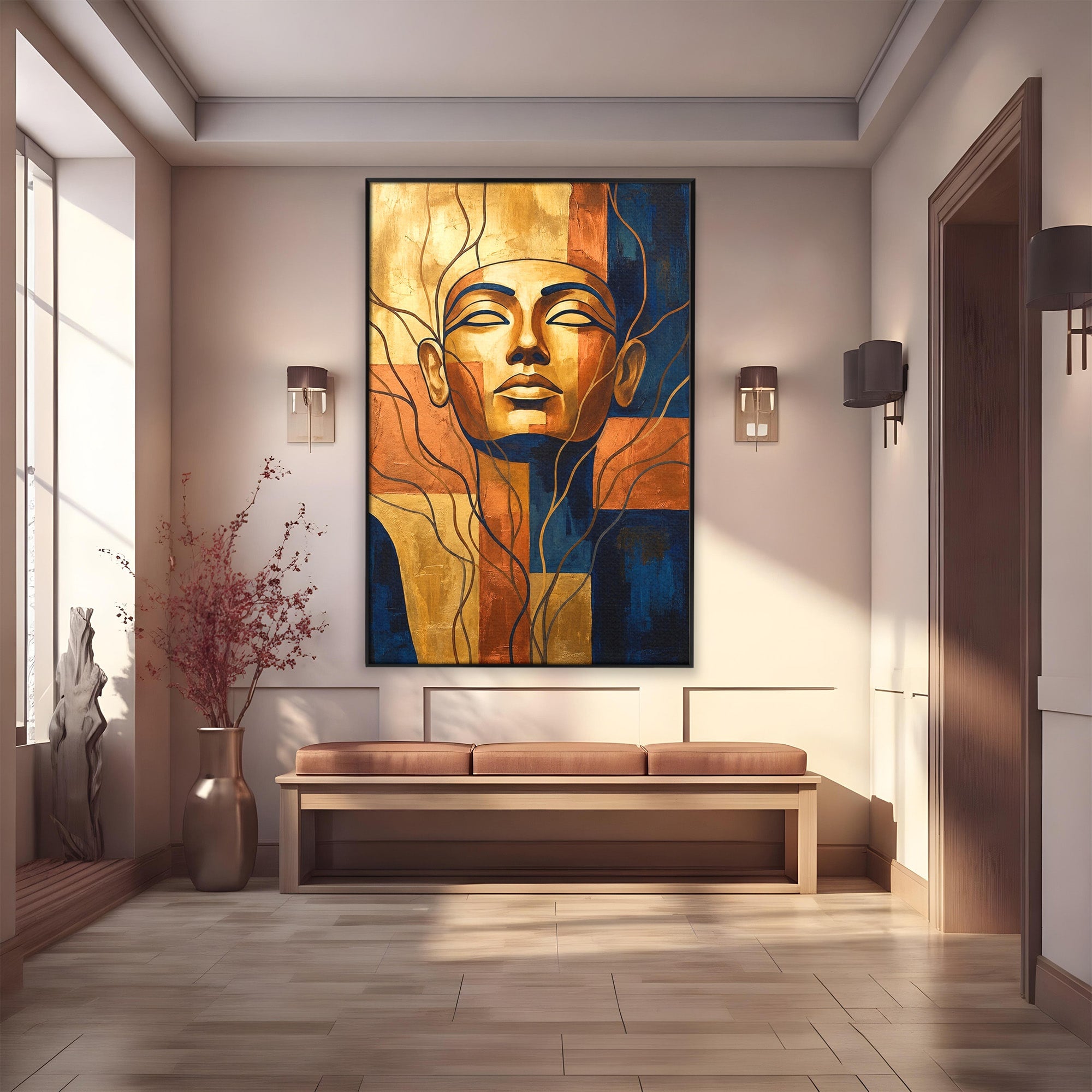 Tablou Canvas Premium LuxCanva® T1046, Chipul Zeitei Egiptene, Portret, Egipt, Abstract, Living, Dormitor, Culori Vibrante