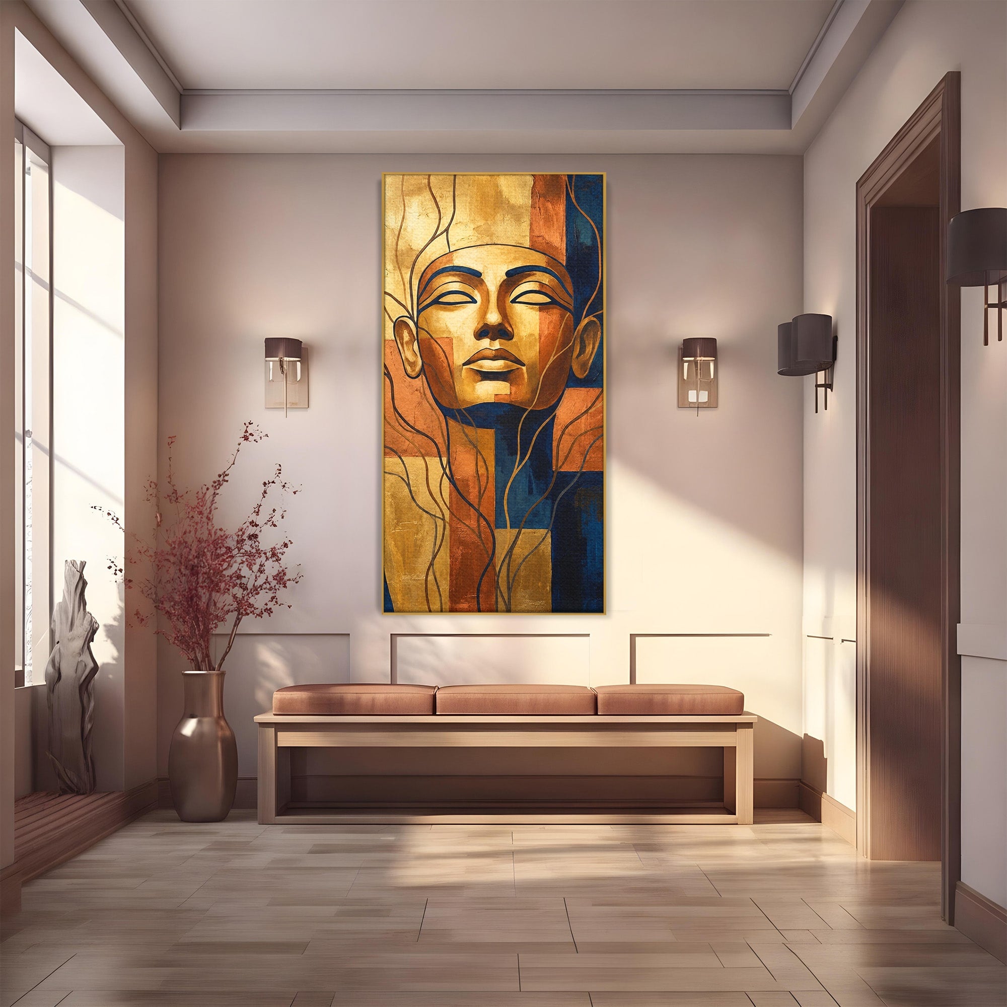 Tablou Canvas Premium LuxCanva® T1046, Chipul Zeitei Egiptene, Portret, Egipt, Abstract, Living, Dormitor, Culori Vibrante