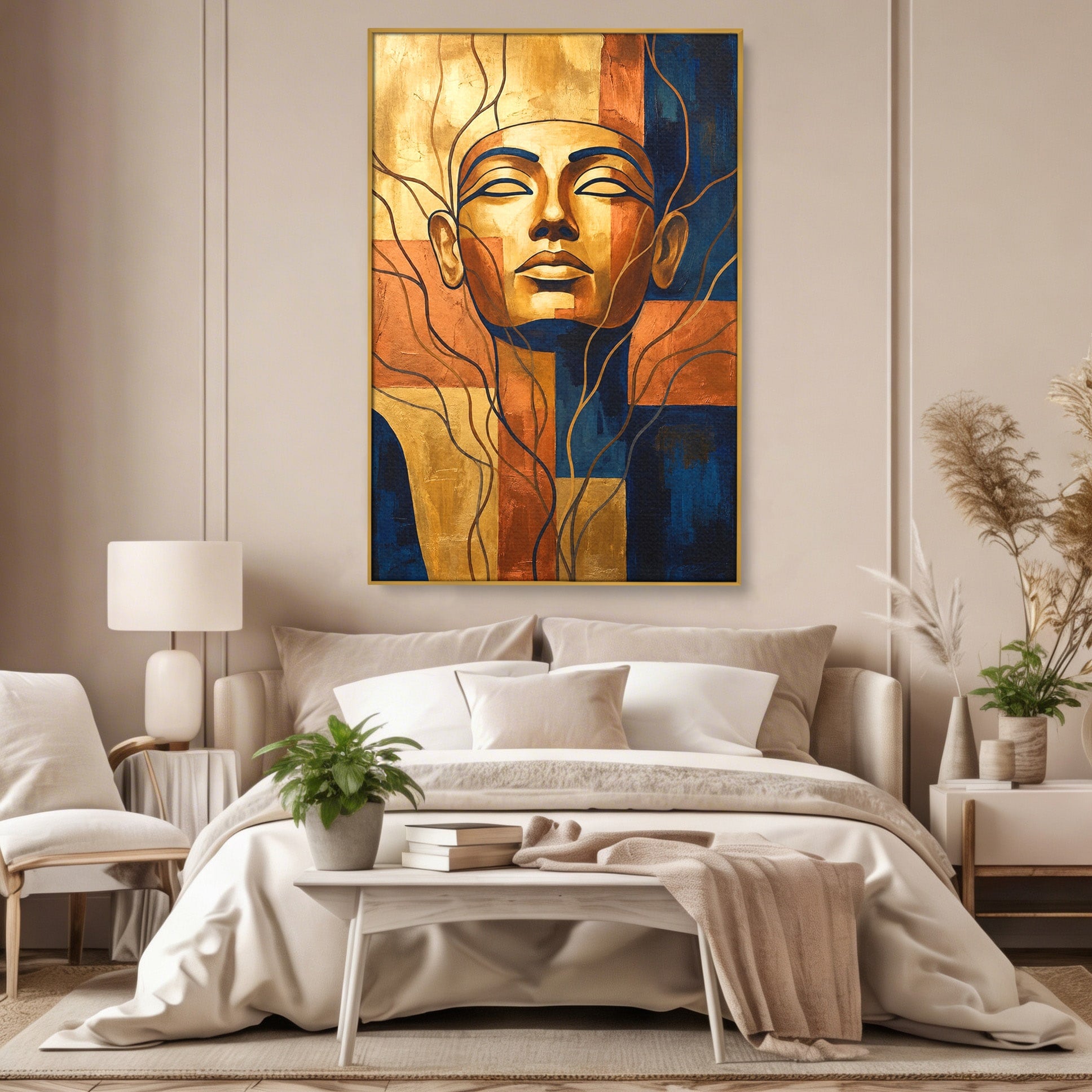 Tablou Canvas Premium LuxCanva® T1046, Chipul Zeitei Egiptene, Portret, Egipt, Abstract, Living, Dormitor, Culori Vibrante