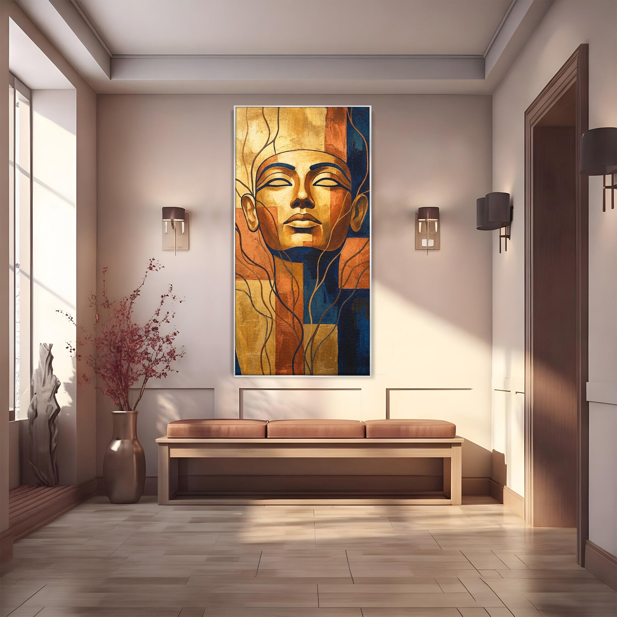 Tablou Canvas Premium LuxCanva® T1046, Chipul Zeitei Egiptene, Portret, Egipt, Abstract, Living, Dormitor, Culori Vibrante