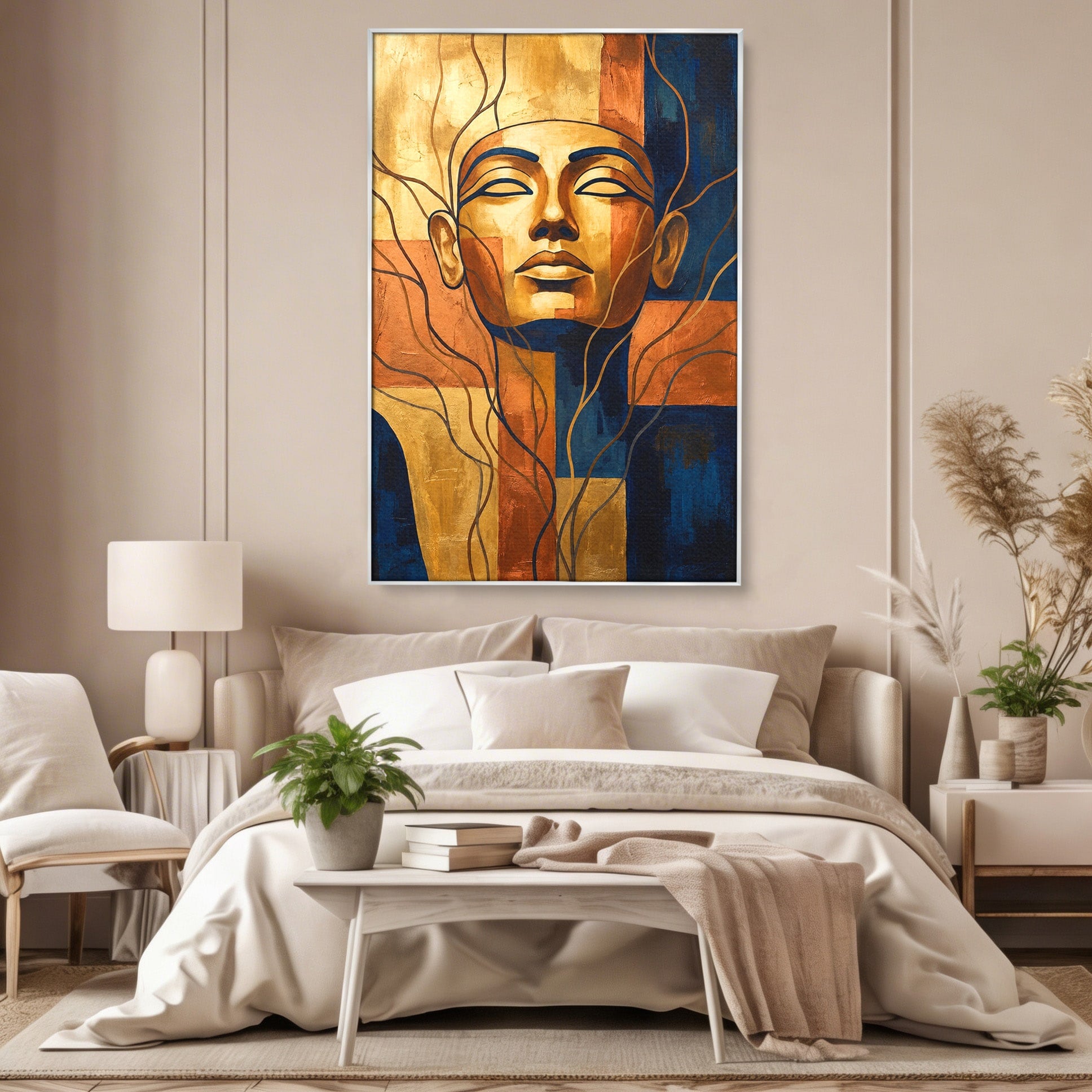 Tablou Canvas Premium LuxCanva® T1046, Chipul Zeitei Egiptene, Portret, Egipt, Abstract, Living, Dormitor, Culori Vibrante
