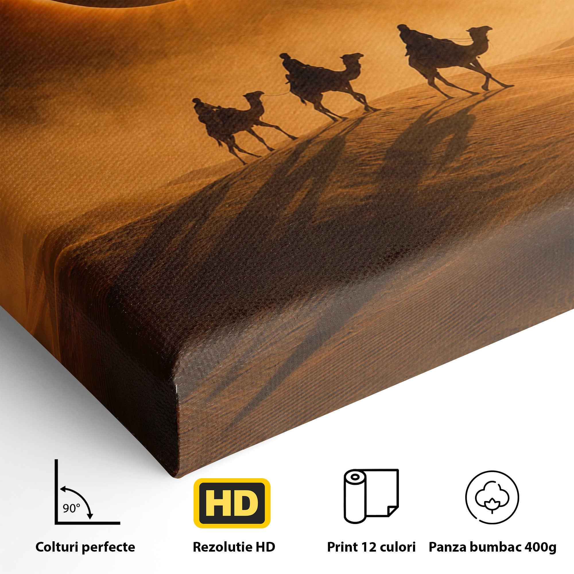 Tablou Canvas Premium LuxCanva® T1047, Caravana Sub Eclipsa, Desert, Eclipsa, Caravana, Peisaj, Living, Culori Vibrante