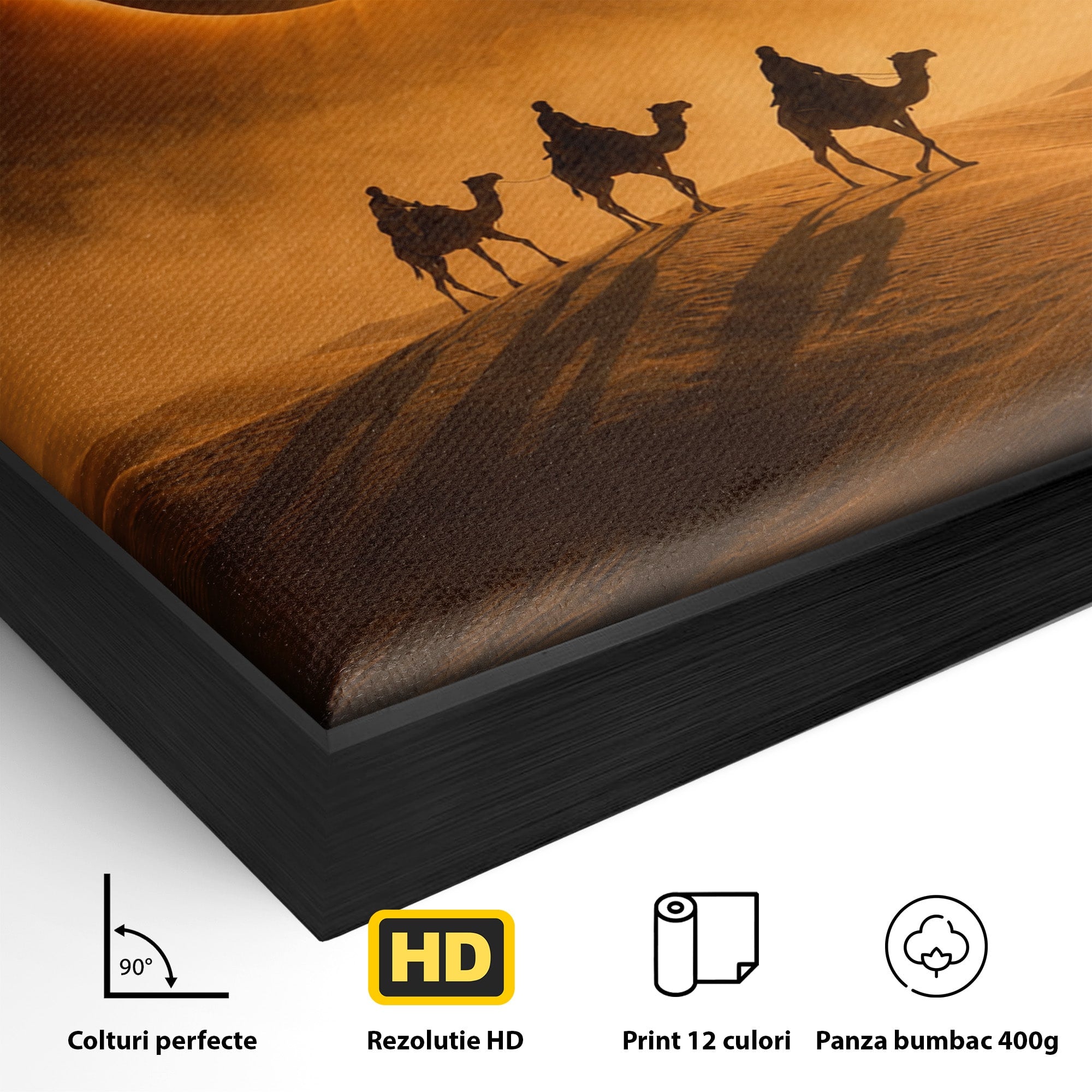 Tablou Canvas Premium LuxCanva® T1047, Caravana Sub Eclipsa, Desert, Eclipsa, Caravana, Peisaj, Living, Culori Vibrante