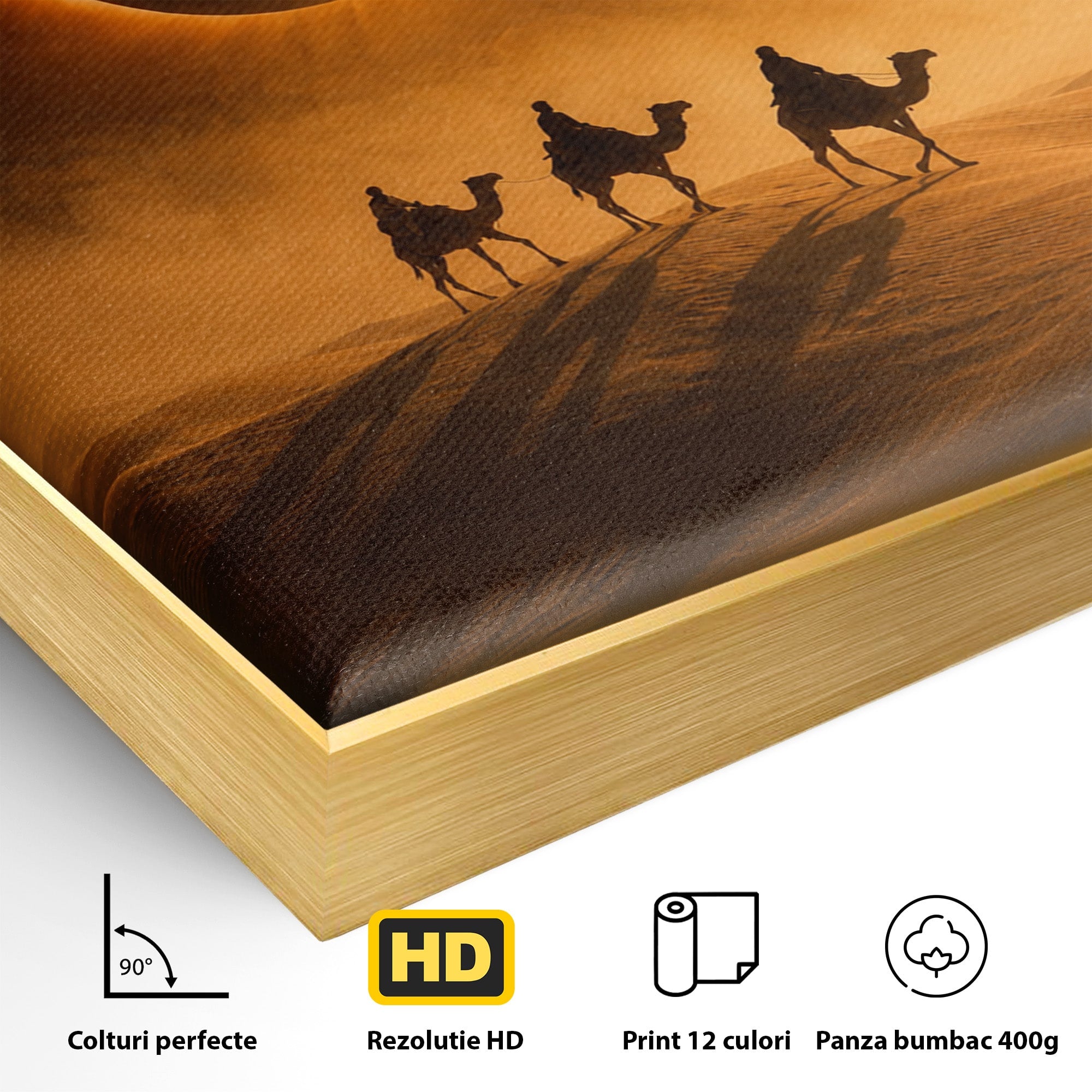 Tablou Canvas Premium LuxCanva® T1047, Caravana Sub Eclipsa, Desert, Eclipsa, Caravana, Peisaj, Living, Culori Vibrante