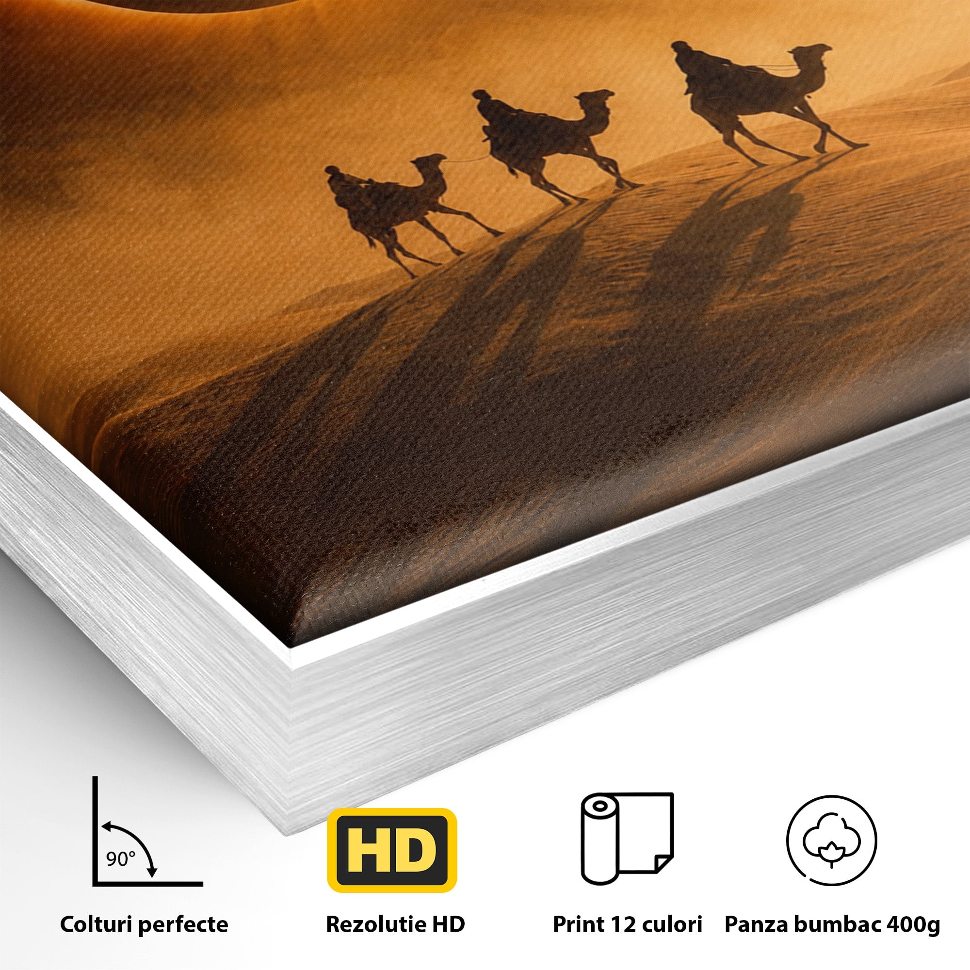 Tablou Canvas Premium LuxCanva® T1047, Caravana Sub Eclipsa, Desert, Eclipsa, Caravana, Peisaj, Living, Culori Vibrante