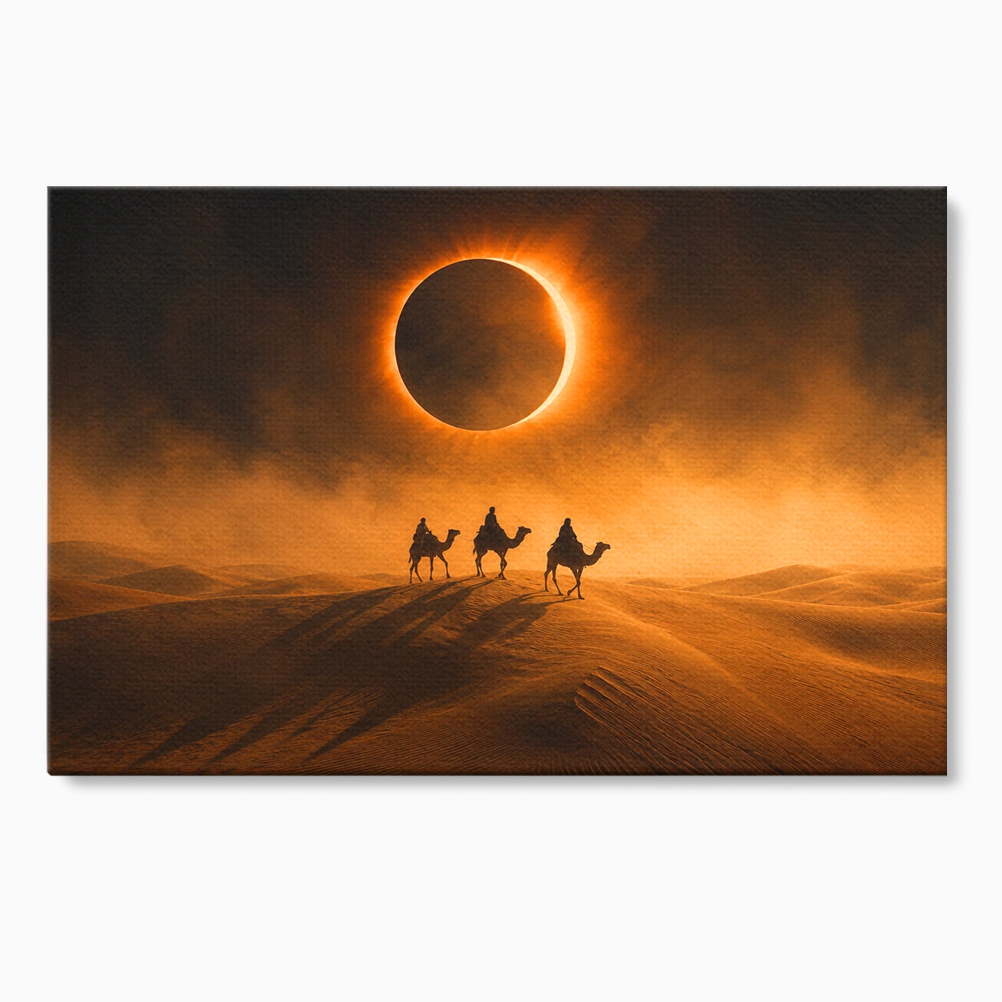 Tablou Canvas Premium LuxCanva® T1047, Caravana Sub Eclipsa, Desert, Eclipsa, Caravana, Peisaj, Living, Culori Vibrante