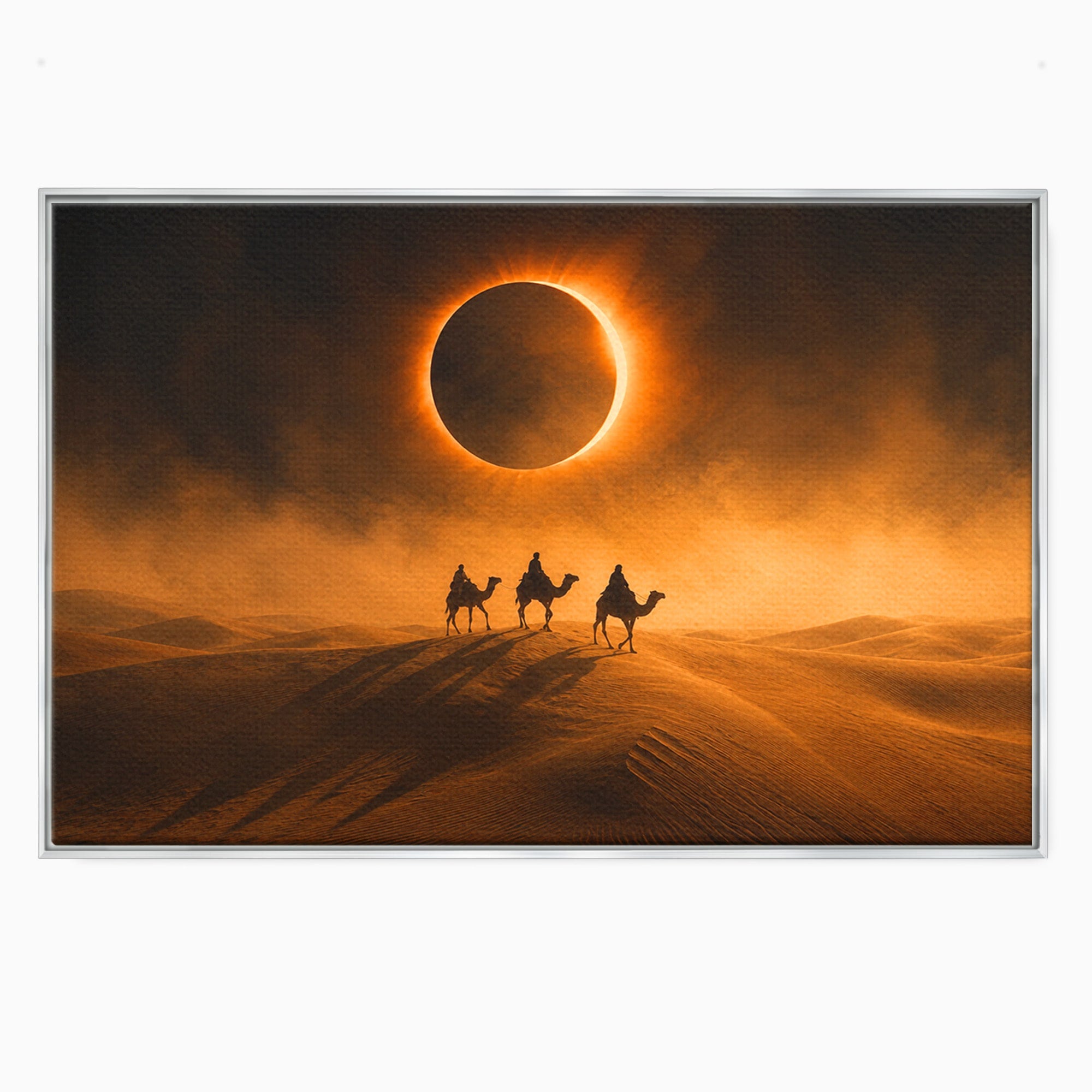 Tablou Canvas Premium LuxCanva® T1047, Caravana Sub Eclipsa, Desert, Eclipsa, Caravana, Peisaj, Living, Culori Vibrante