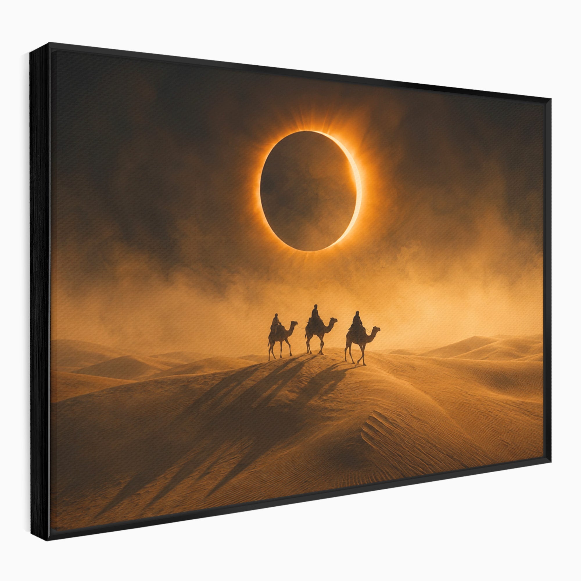 Tablou Canvas Premium LuxCanva® T1047, Caravana Sub Eclipsa, Desert, Eclipsa, Caravana, Peisaj, Living, Culori Vibrante