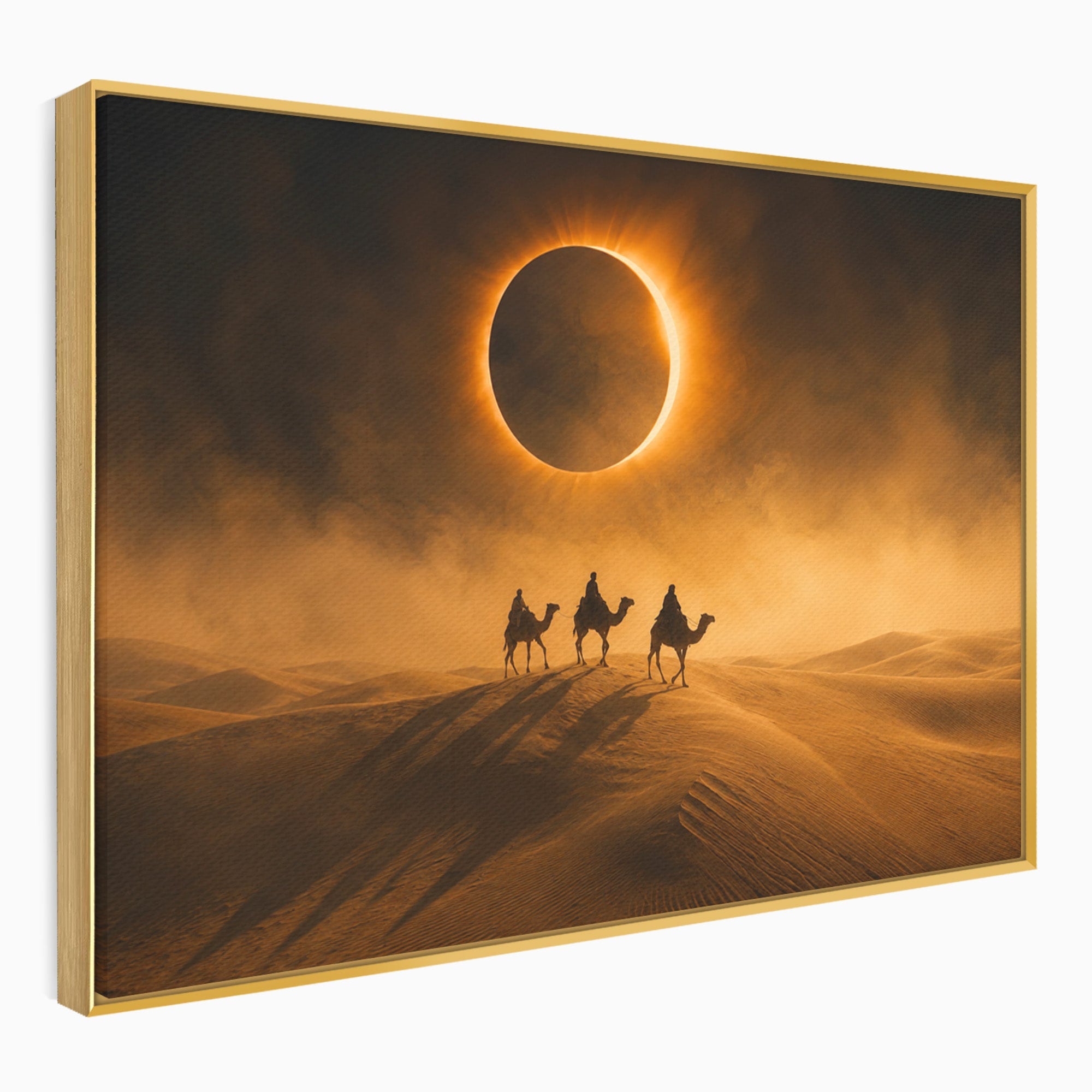 Tablou Canvas Premium LuxCanva® T1047, Caravana Sub Eclipsa, Desert, Eclipsa, Caravana, Peisaj, Living, Culori Vibrante