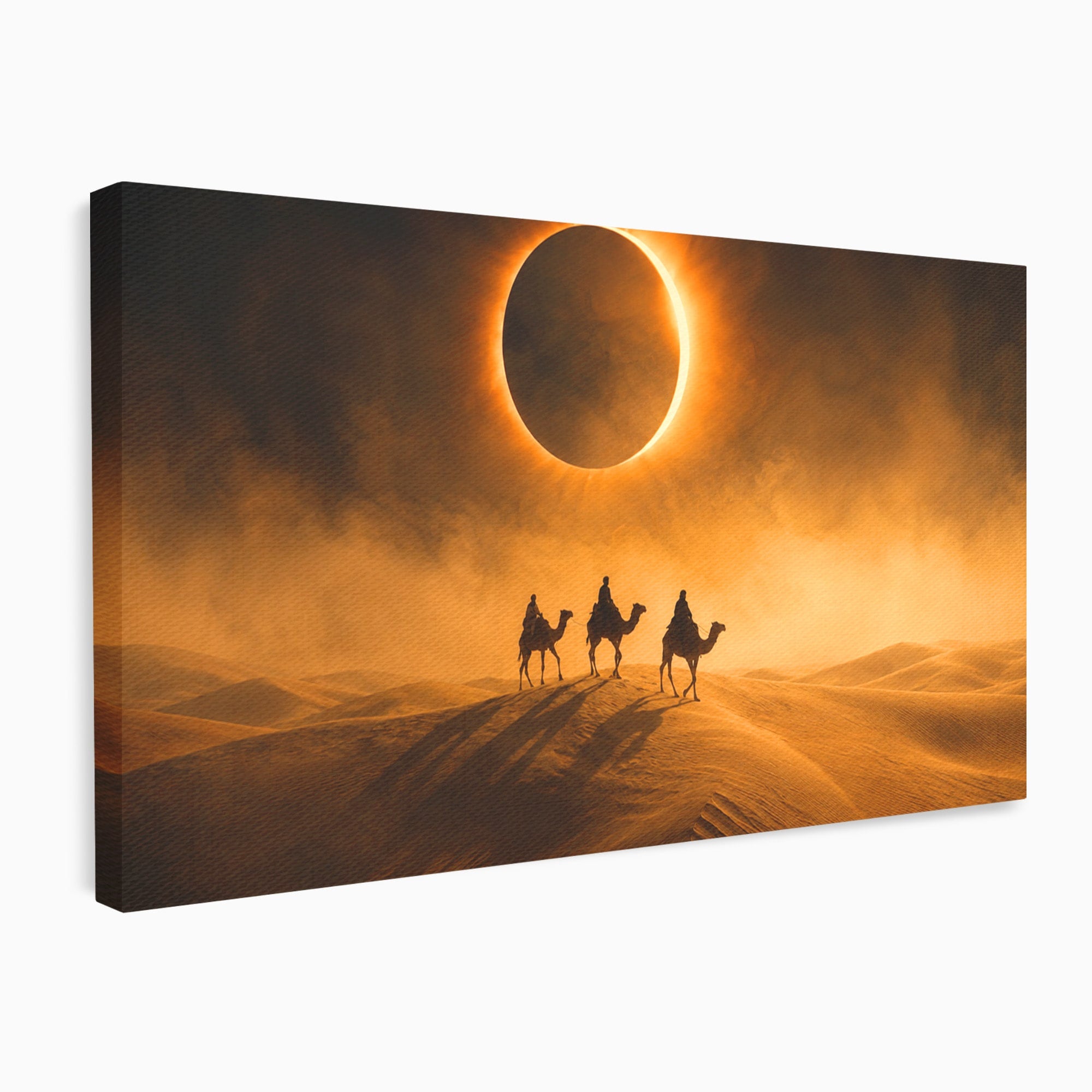 Tablou Canvas Premium LuxCanva® T1047, Caravana Sub Eclipsa, Desert, Eclipsa, Caravana, Peisaj, Living, Culori Vibrante