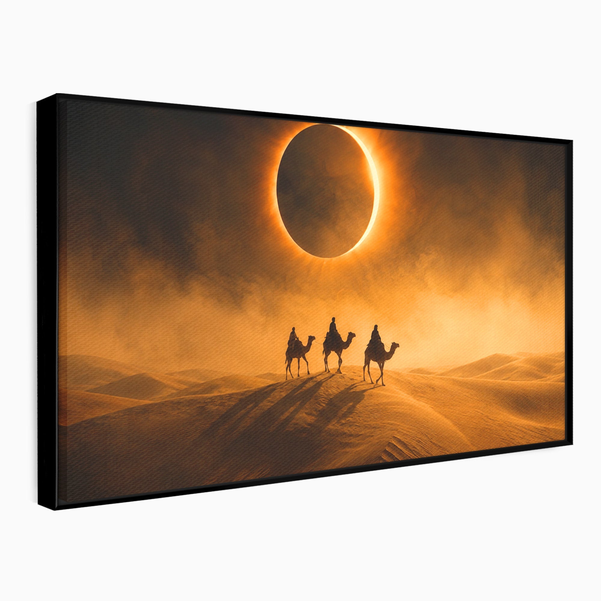 Tablou Canvas Premium LuxCanva® T1047, Caravana Sub Eclipsa, Desert, Eclipsa, Caravana, Peisaj, Living, Culori Vibrante