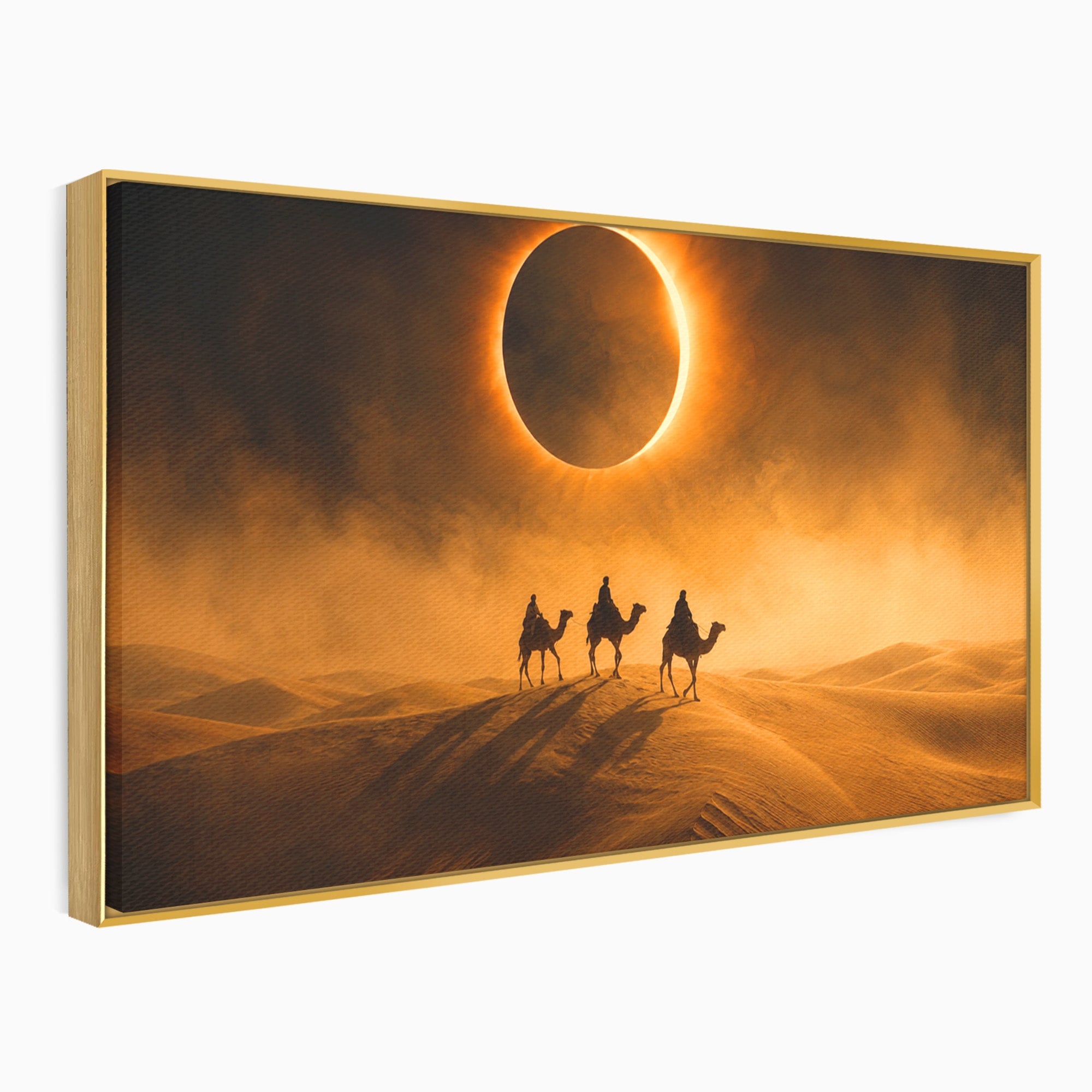 Tablou Canvas Premium LuxCanva® T1047, Caravana Sub Eclipsa, Desert, Eclipsa, Caravana, Peisaj, Living, Culori Vibrante