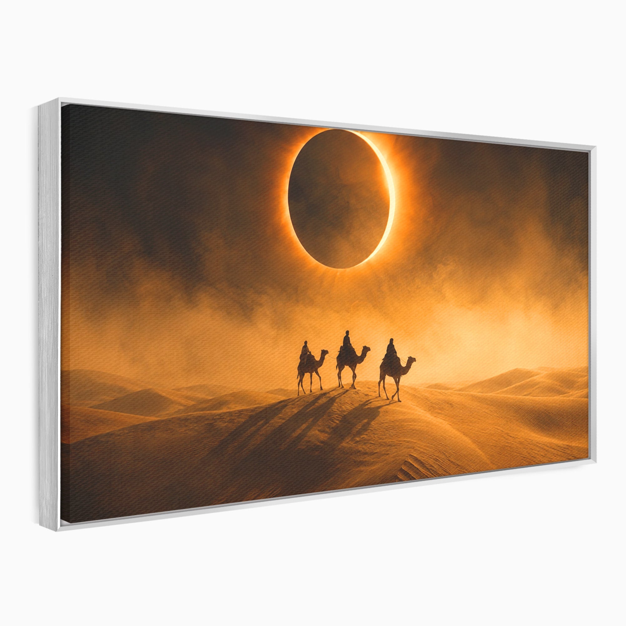 Tablou Canvas Premium LuxCanva® T1047, Caravana Sub Eclipsa, Desert, Eclipsa, Caravana, Peisaj, Living, Culori Vibrante